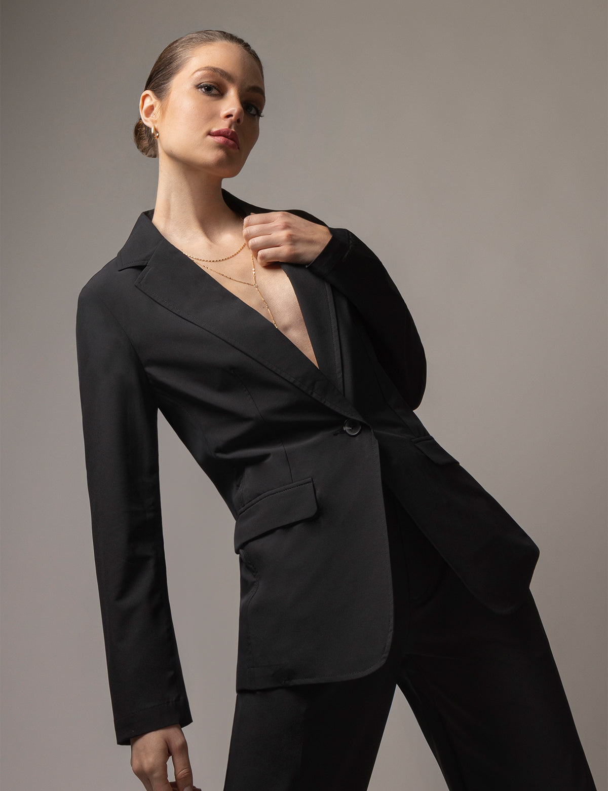Women's Soft Draped Relaxed Blazer - Unlined Black Stretch Woven