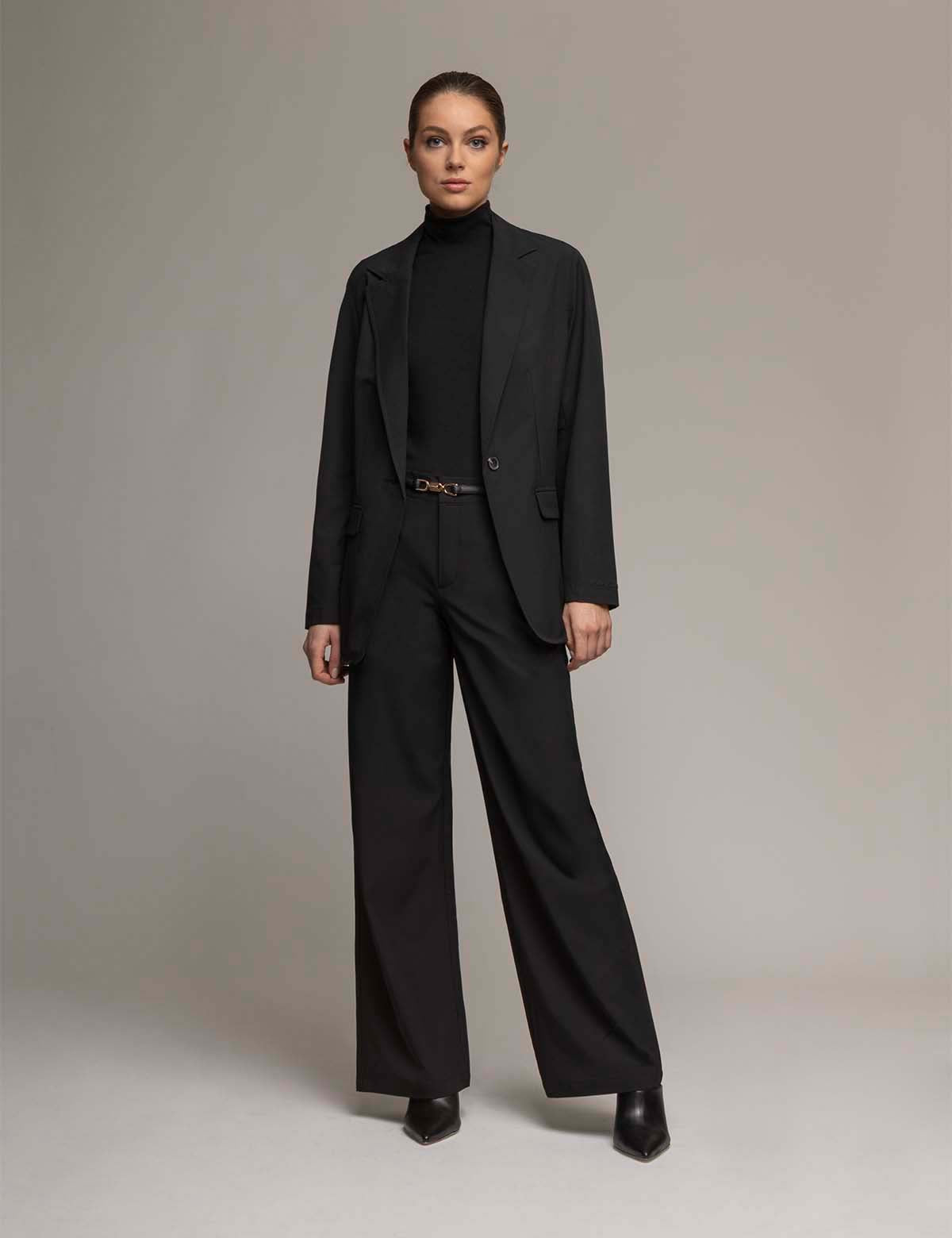 Women's Soft Draped Relaxed Blazer - Unlined Black Stretch Woven