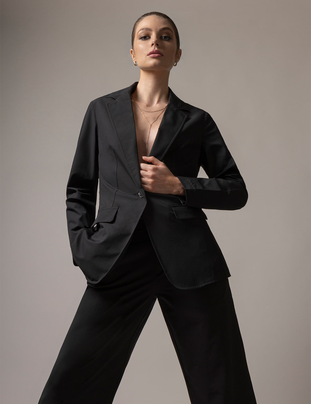 Women's Soft Draped Relaxed Blazer - Unlined Black Stretch Woven