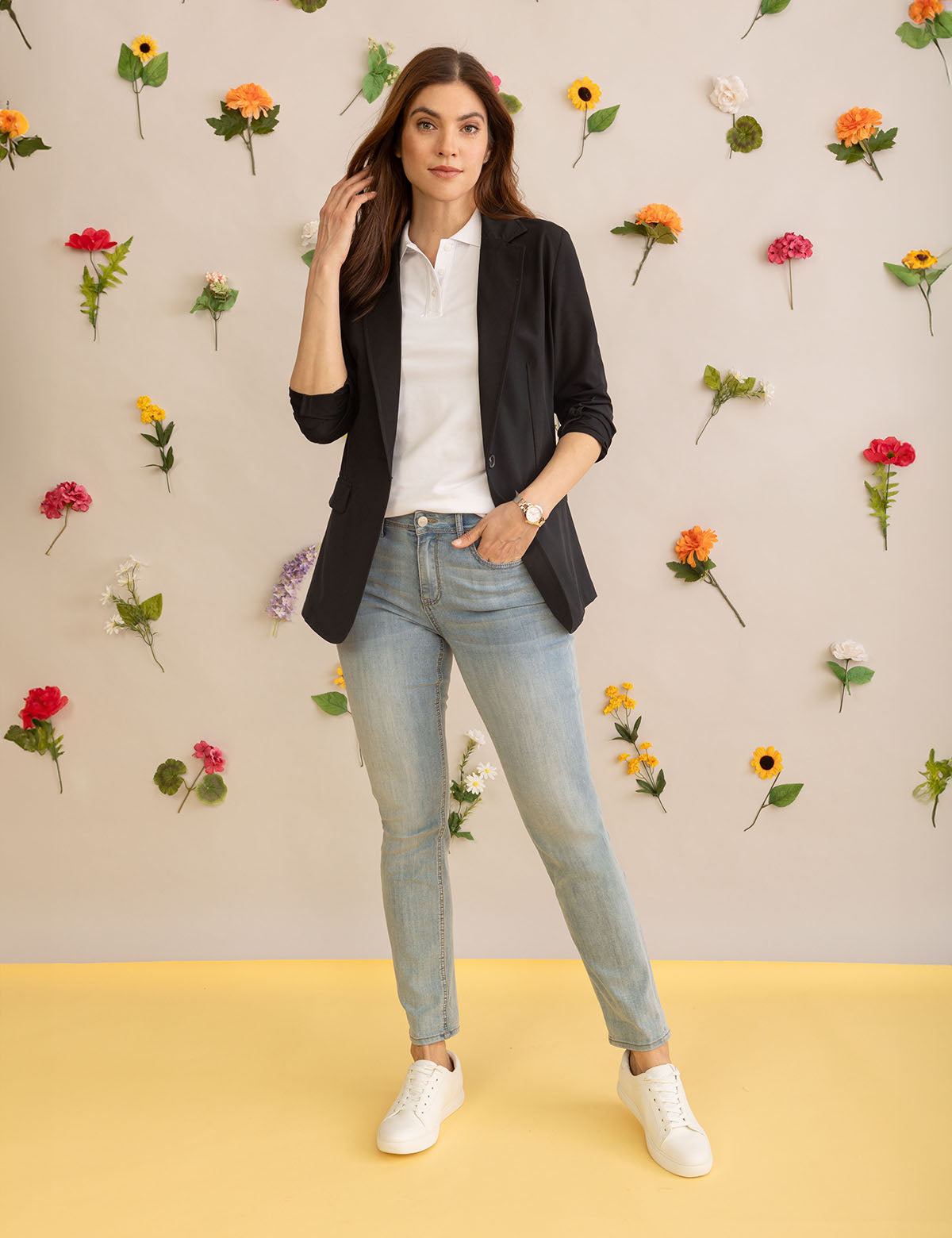 Women's Soft Draped Relaxed Blazer - Unlined Black Stretch Woven