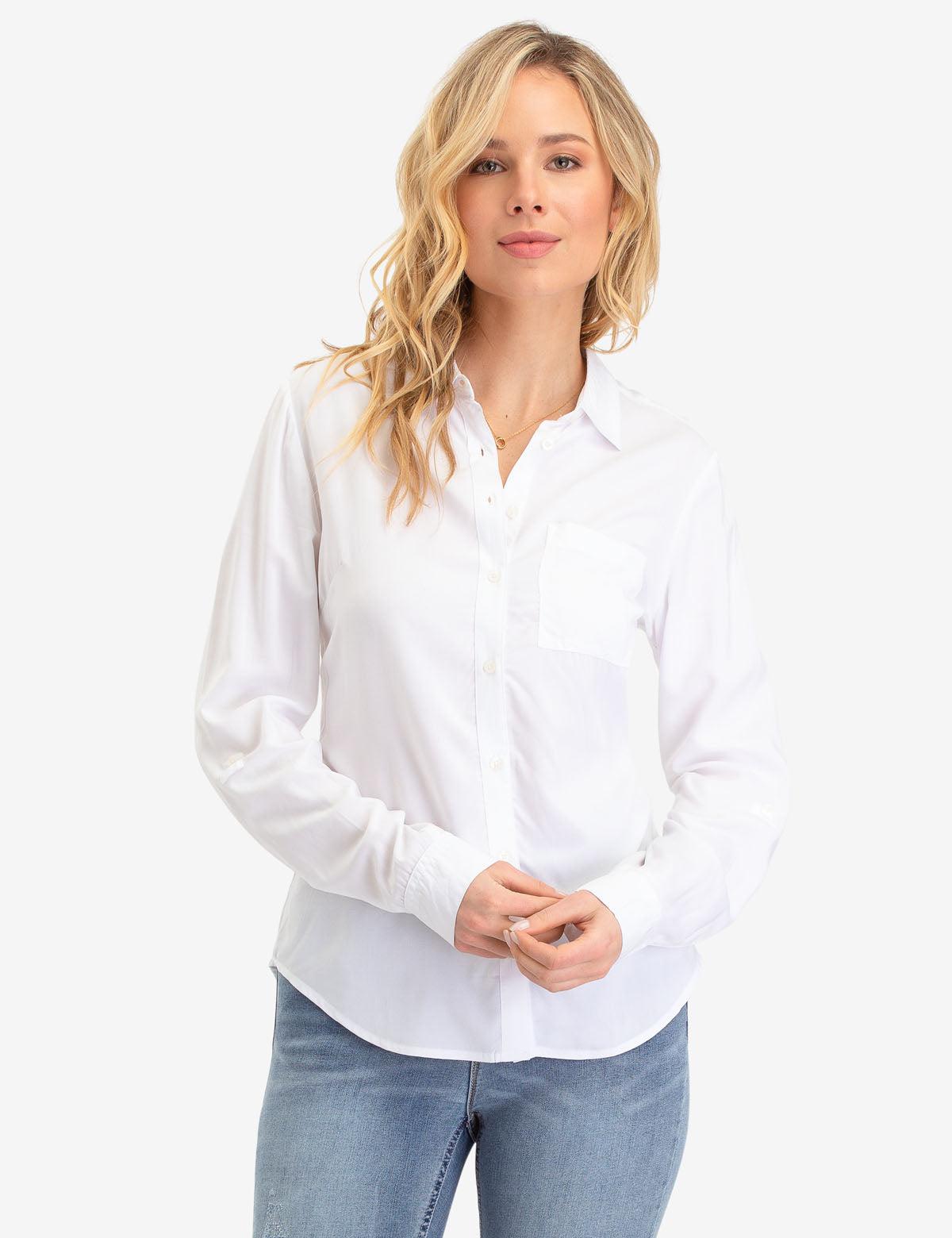 White Lace Back Long Sleeve Button-Up Shirt