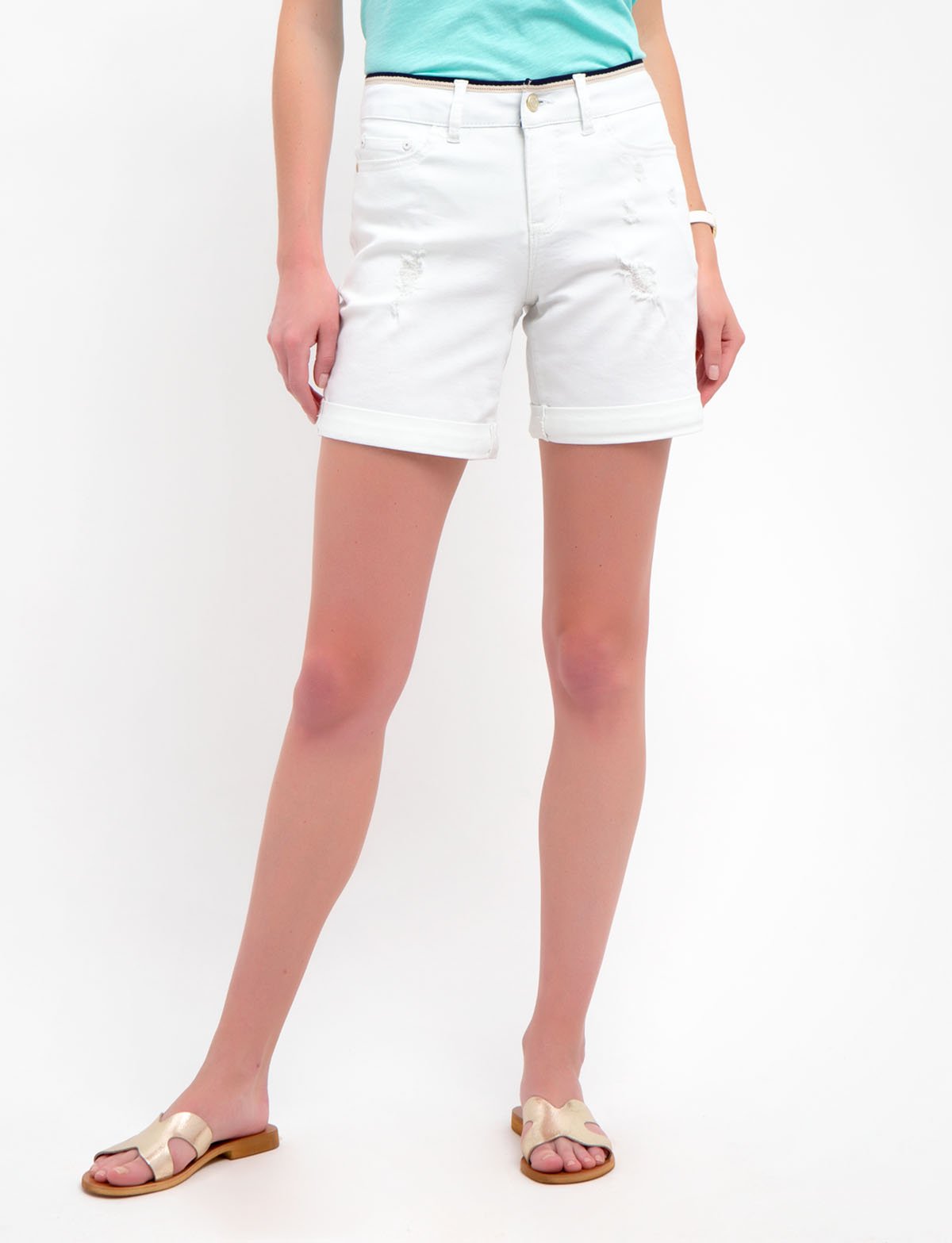 Women's White High-Waisted Shorts with Button & Zipper