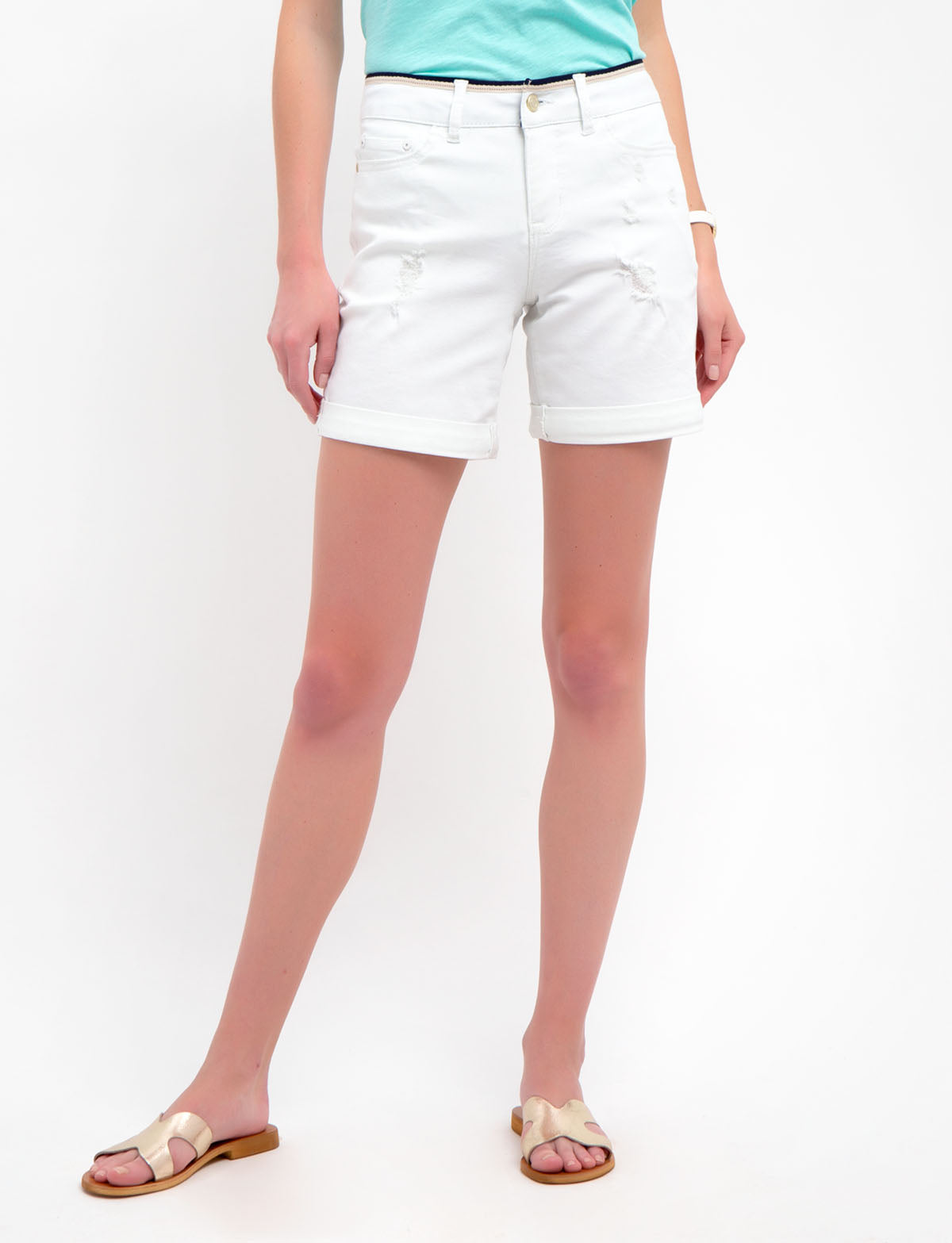 Women's White High-Waisted Shorts with Button & Zipper