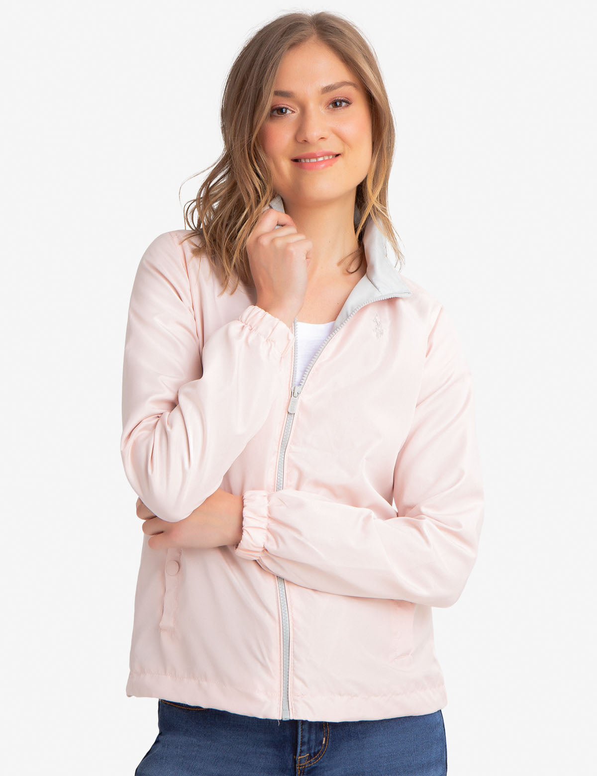 Men's Stand Collar Windbreaker Jacket with Contrast Zipper