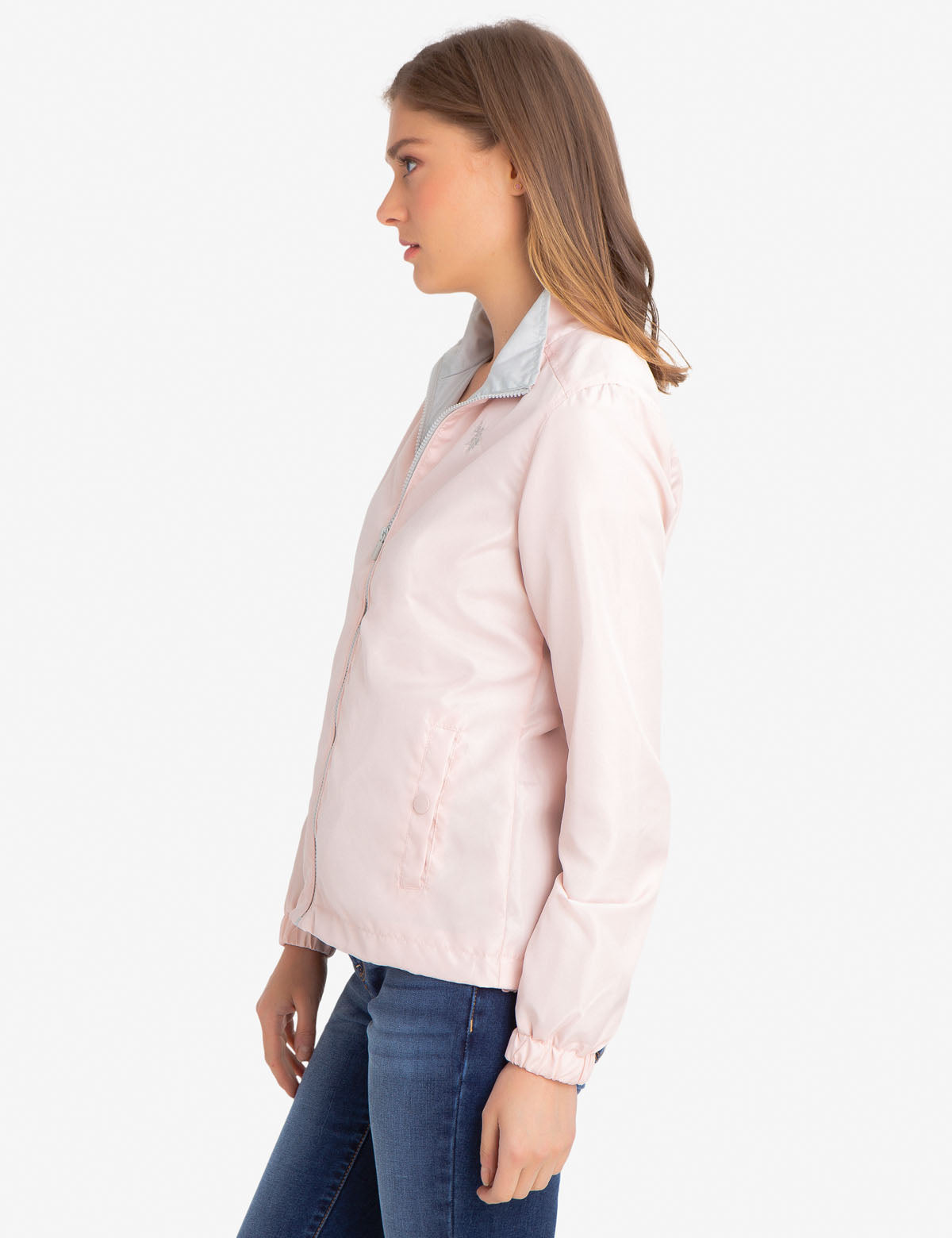 Men's Stand Collar Windbreaker Jacket with Contrast Zipper