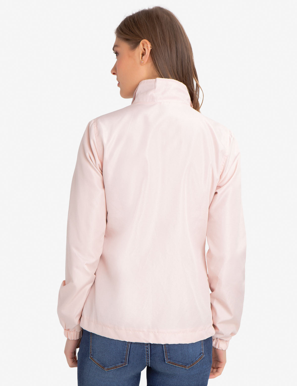 Men's Stand Collar Windbreaker Jacket with Contrast Zipper