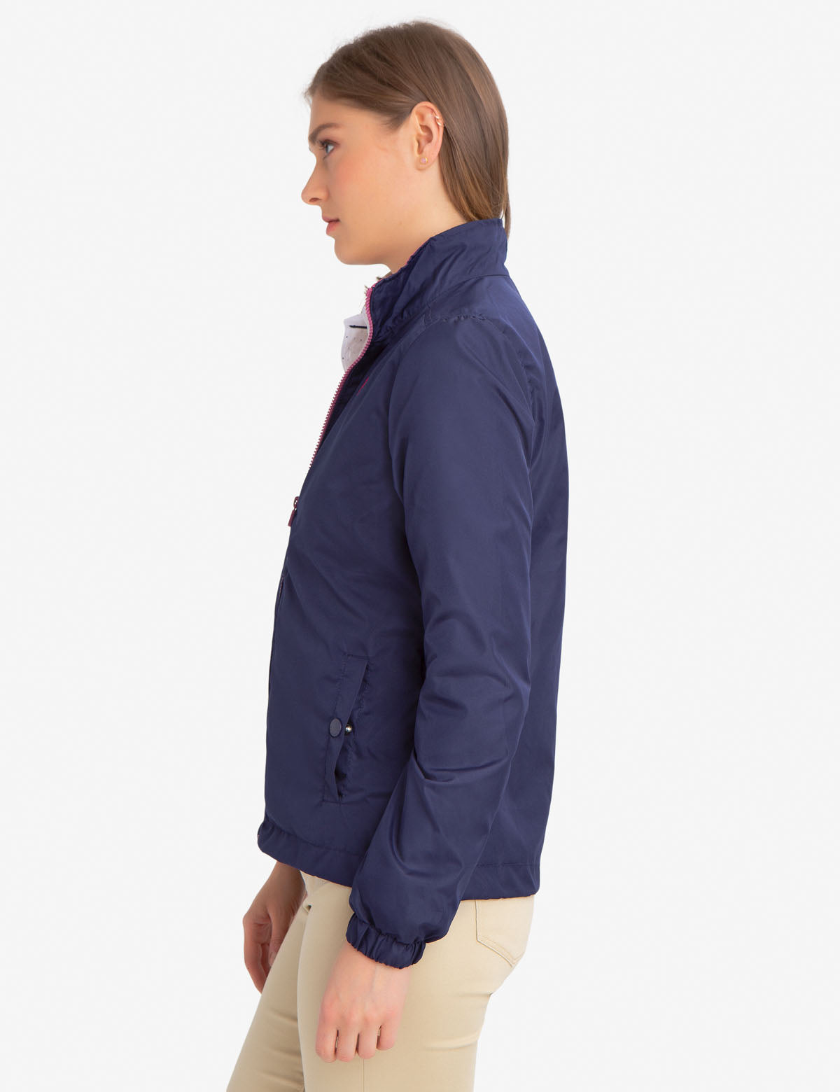 Men's Stand Collar Windbreaker Jacket with Contrast Zipper