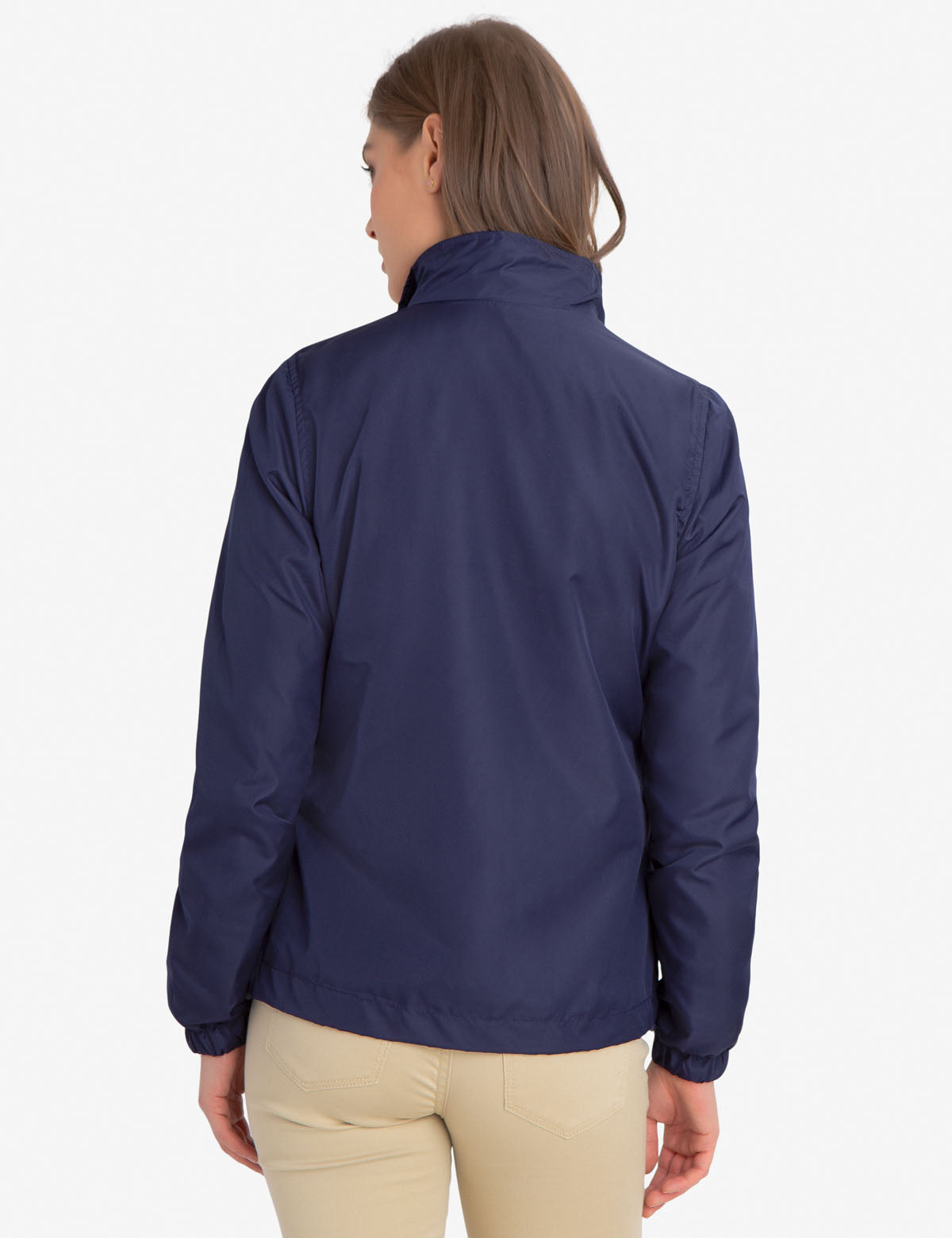 Men's Stand Collar Windbreaker Jacket with Contrast Zipper