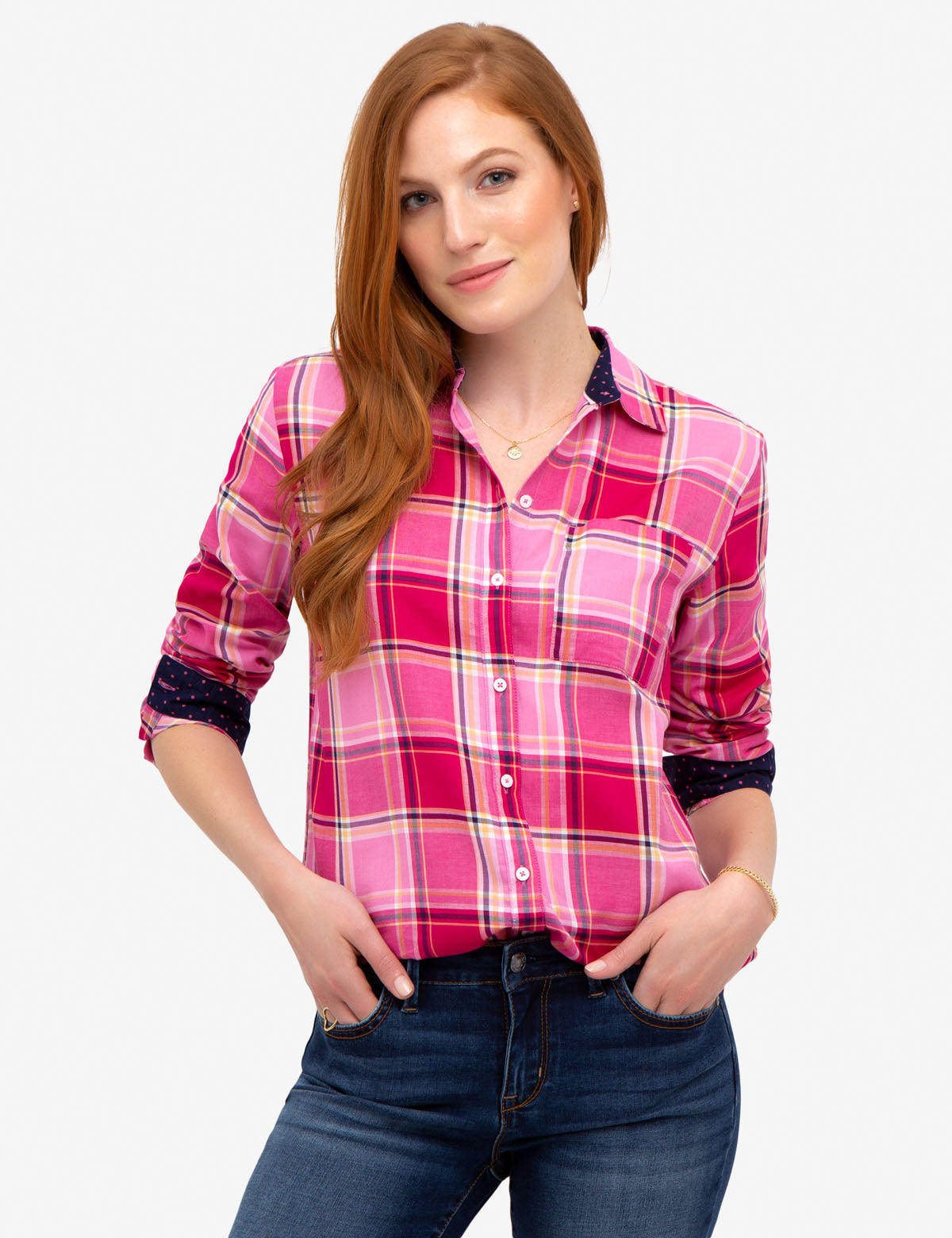 Men's Relaxed Fit Woven Plaid Shirt - 100% Cotton Casual Button-Up
