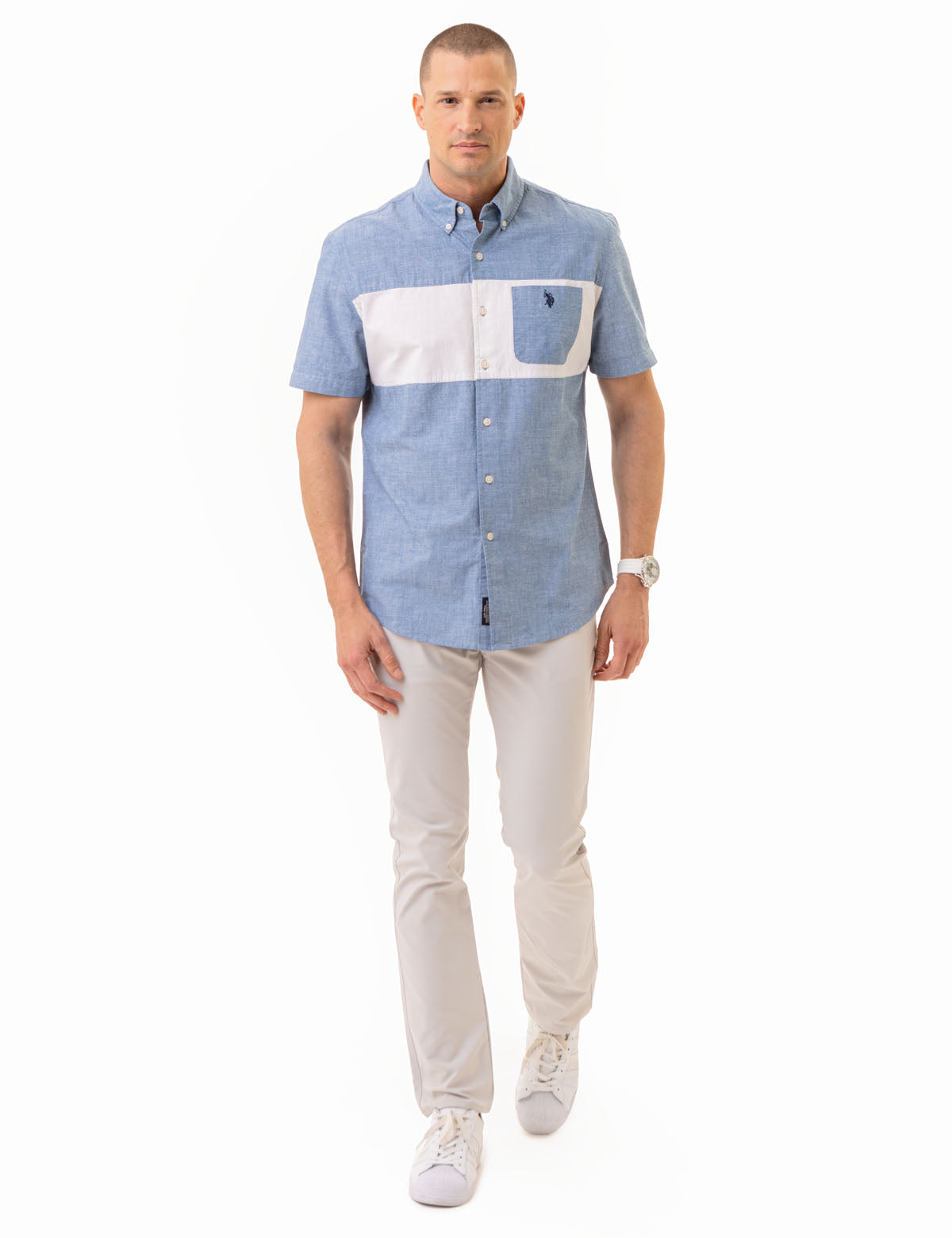 Men's Yarn-Dyed Canvas Shirt with Chest Pocket