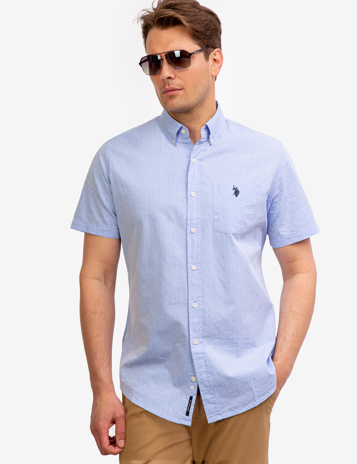 Men's Yarn Dye Dobby Short Sleeve Casual Shirt