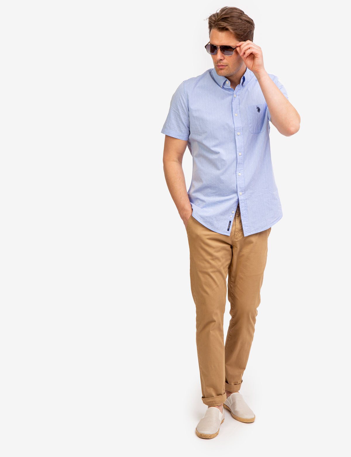 Men's Yarn Dye Dobby Short Sleeve Casual Shirt