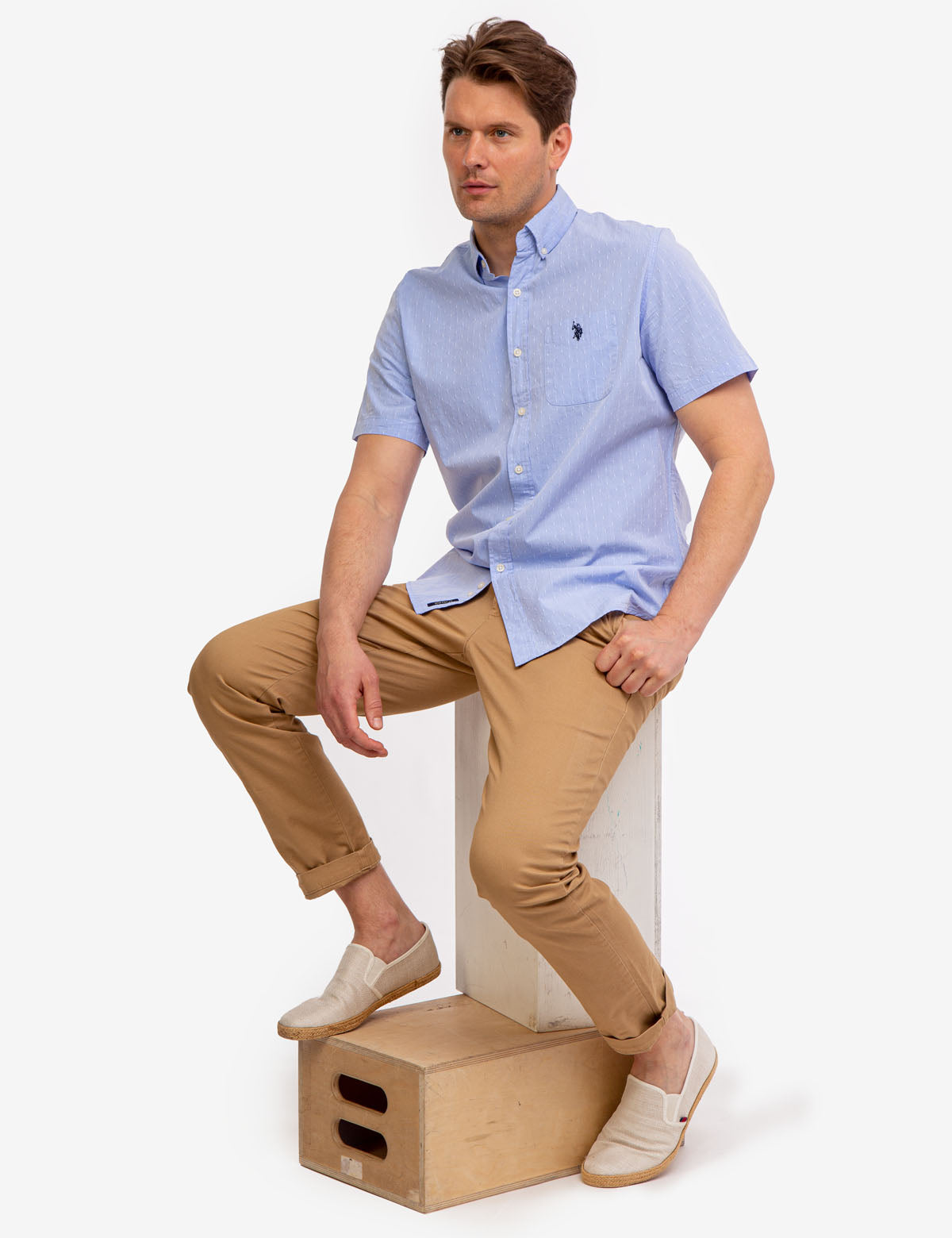 Men's Yarn Dye Dobby Short Sleeve Casual Shirt