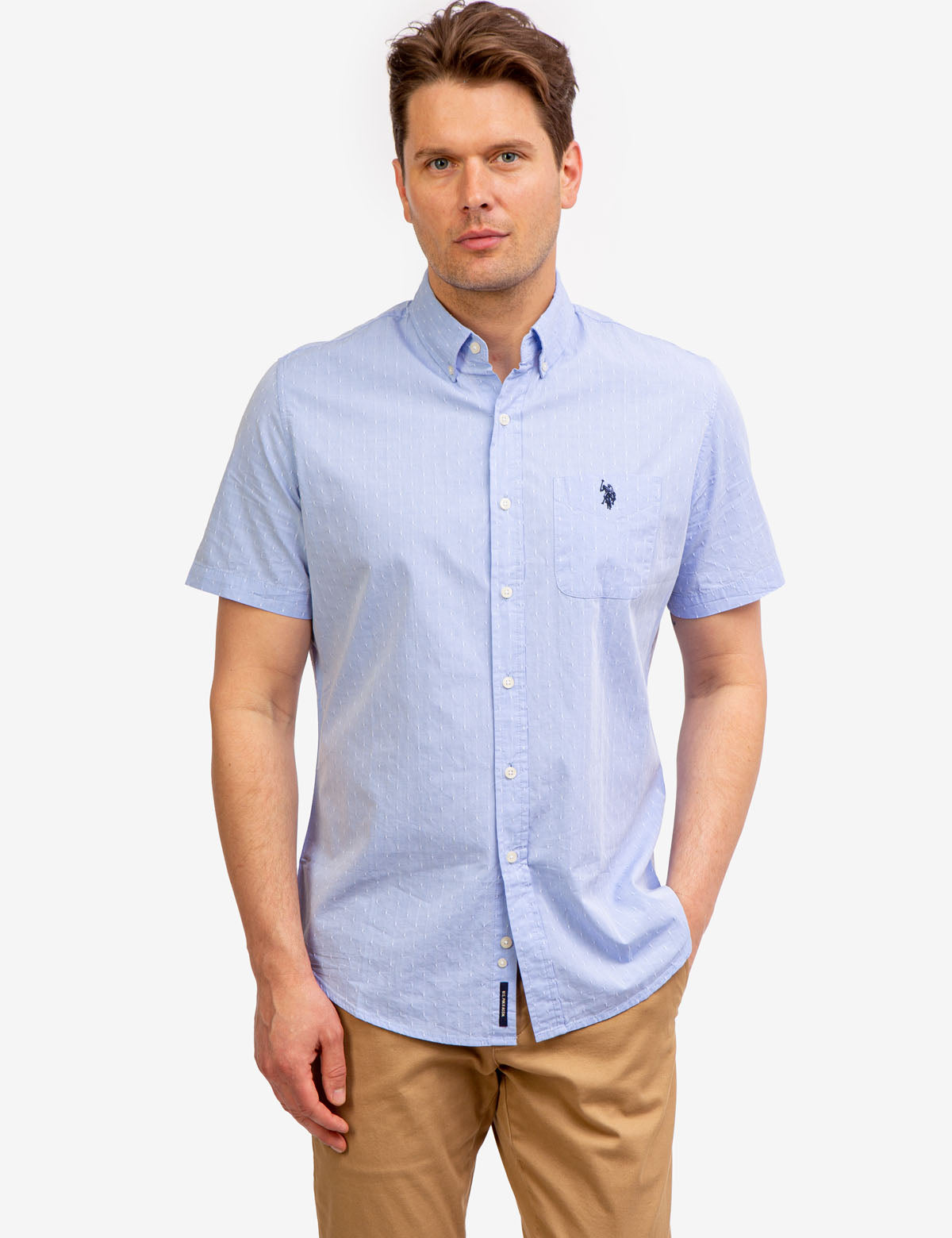 Men's Yarn Dye Dobby Short Sleeve Casual Shirt