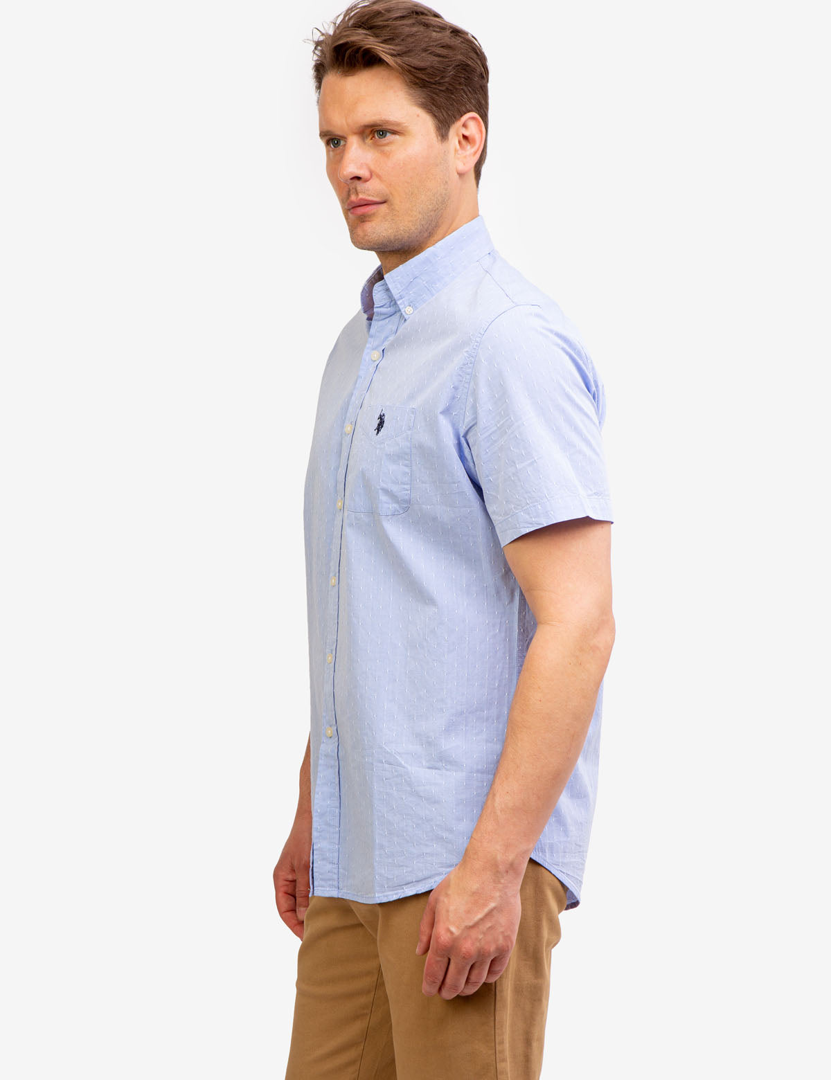 Men's Yarn Dye Dobby Short Sleeve Casual Shirt