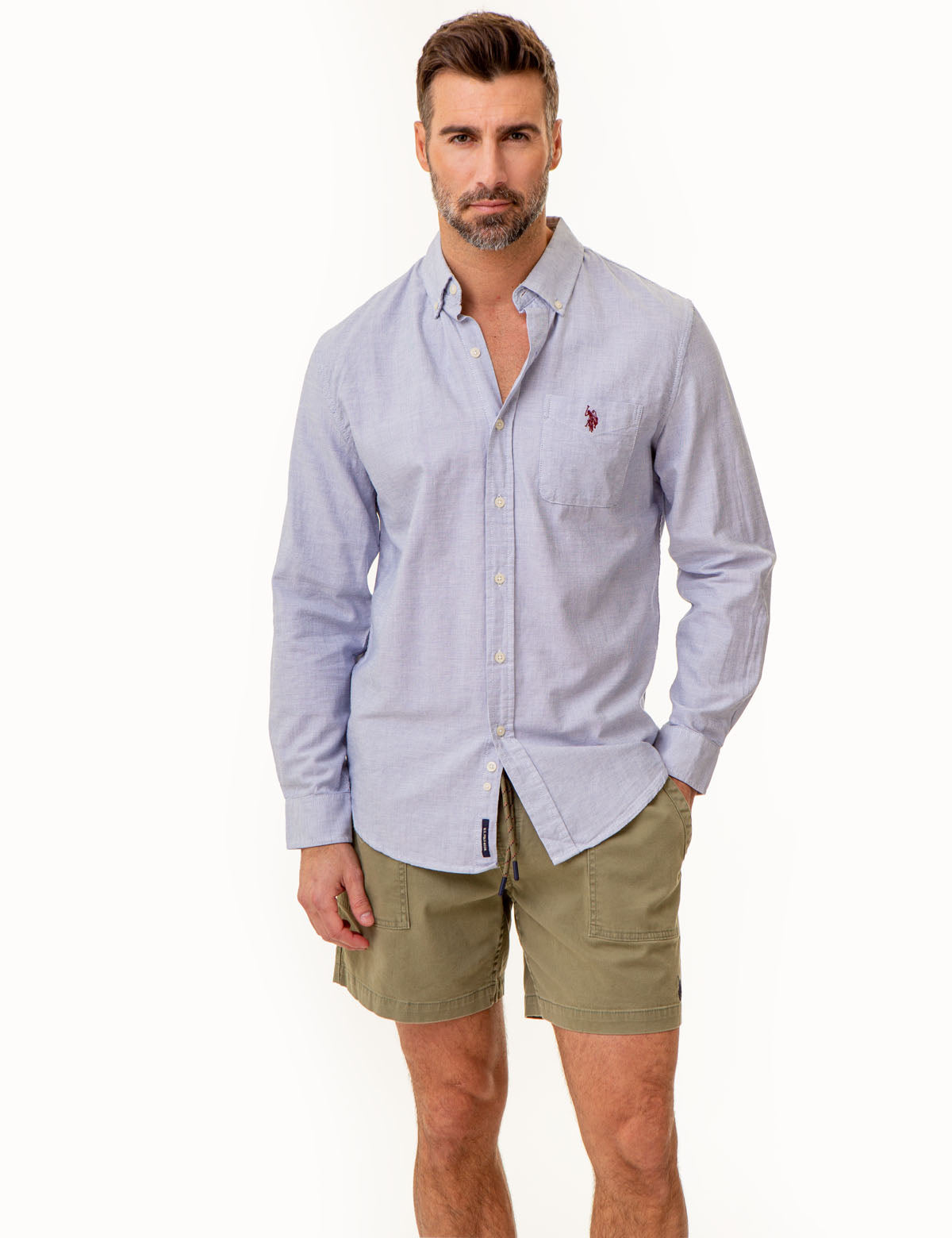 Men's Yarn-Dye Square Weave Long Sleeve Shirt