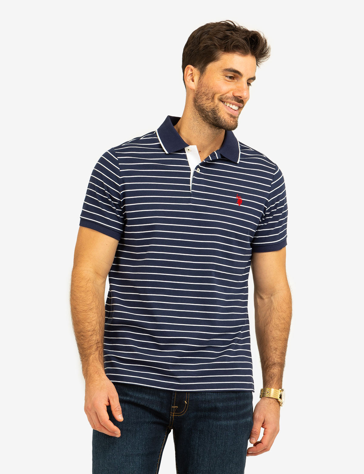 Men's Yarn-Dye Stripe Jersey Polo Shirt