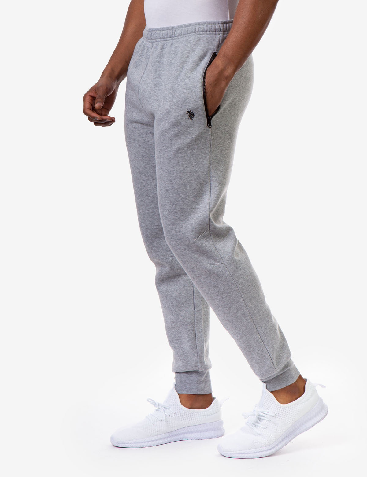 Men's Zip Pocket Fleece Pants - Elastic Waist & Embroidered Logo