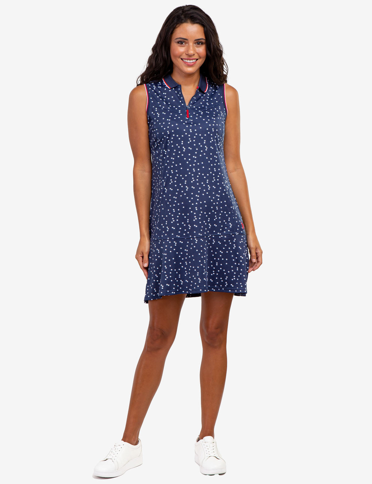 Flounce Printed Polo Dress with Zip Up Detail