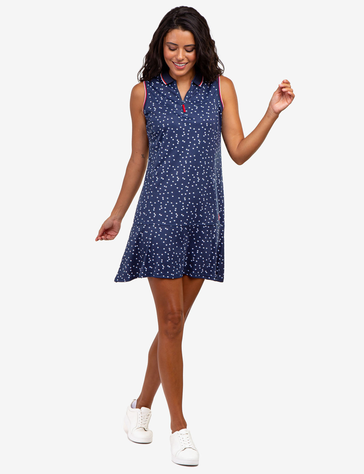 Flounce Printed Polo Dress with Zip Up Detail