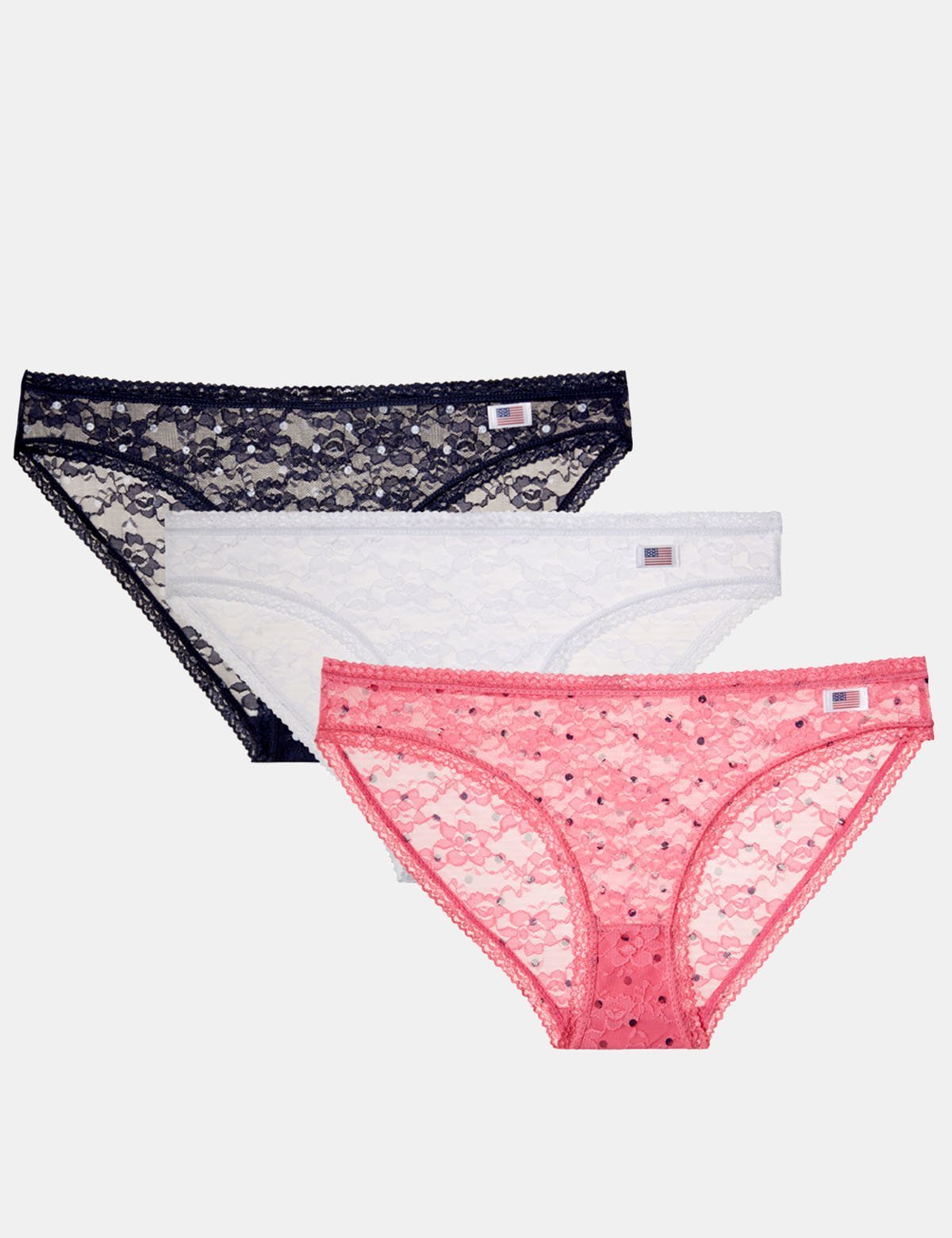 3 Pack Lace Dot Bikini Set - Hi-Cut with Flag Detail