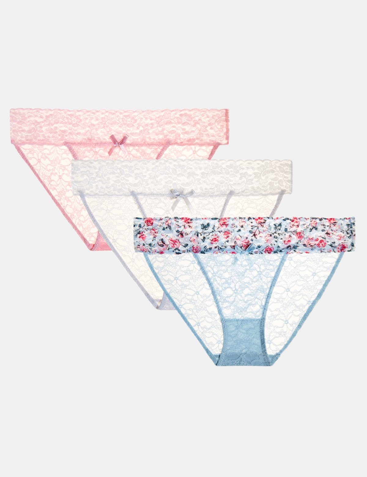 Floral Print Lace Hi-Cut Bikini Set - 3 Pack