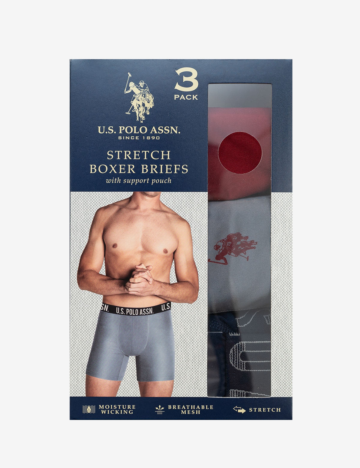 3 Pack Moisture-Wicking Stretch Boxer Briefs for Men