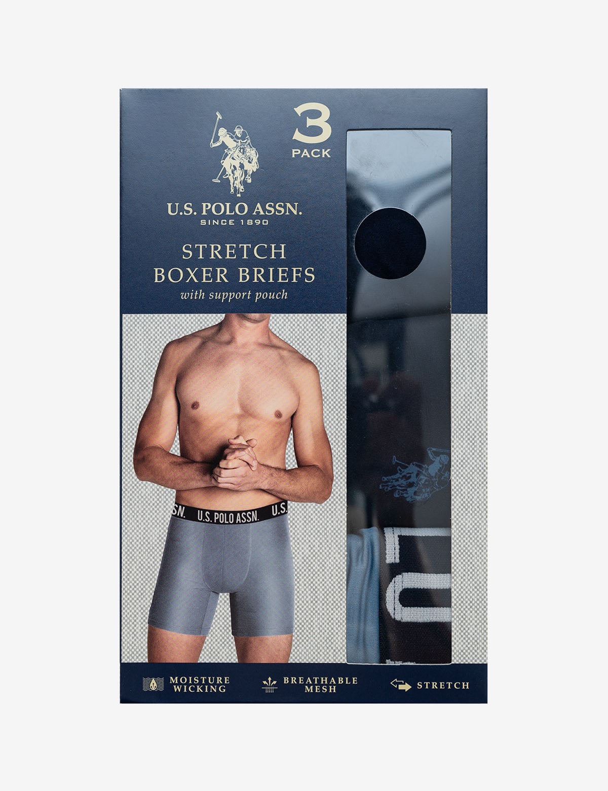 3 Pack Moisture-Wicking Stretch Boxer Briefs for Men