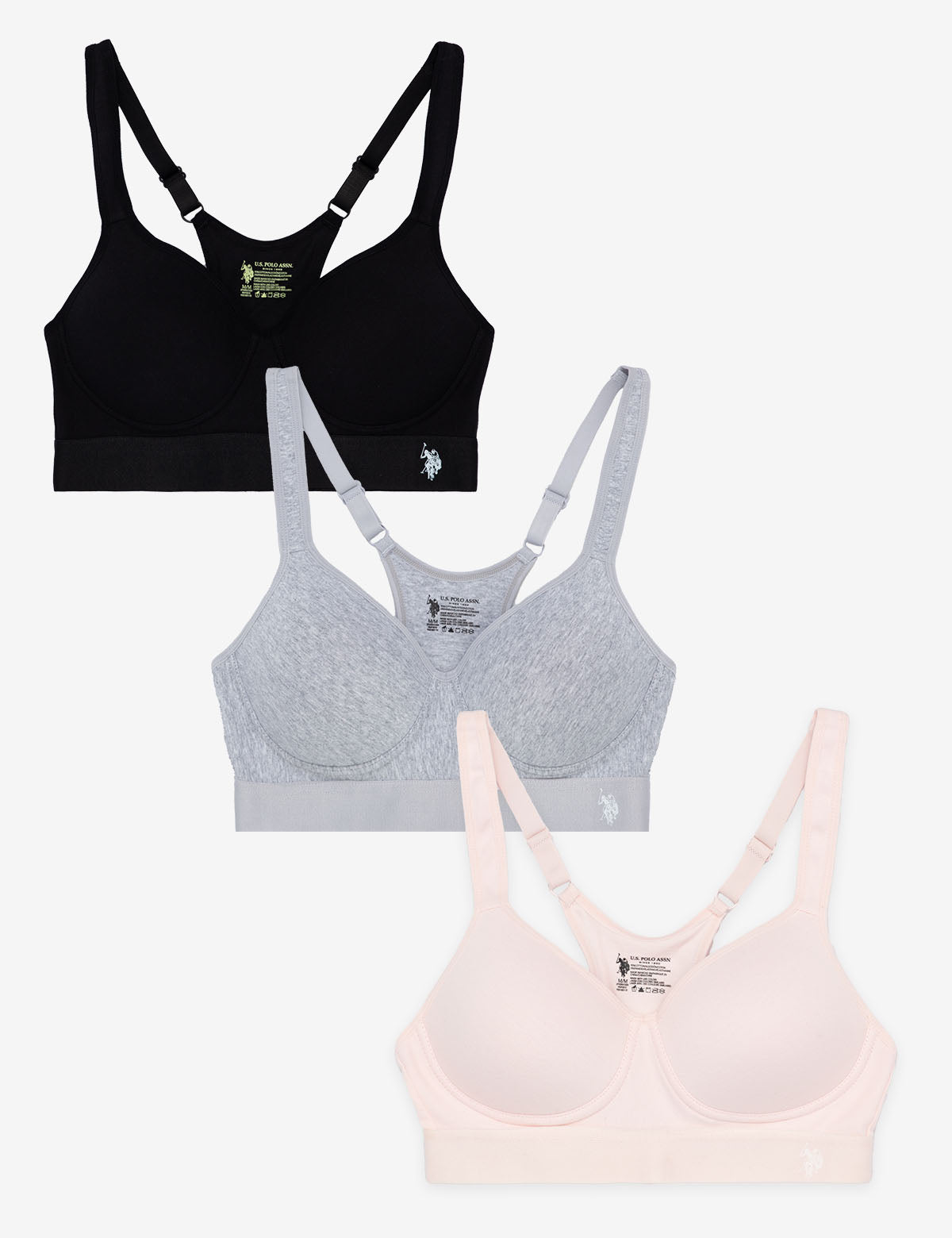 3-Pack Wire-Free Racerback Bras with Adjustable Straps