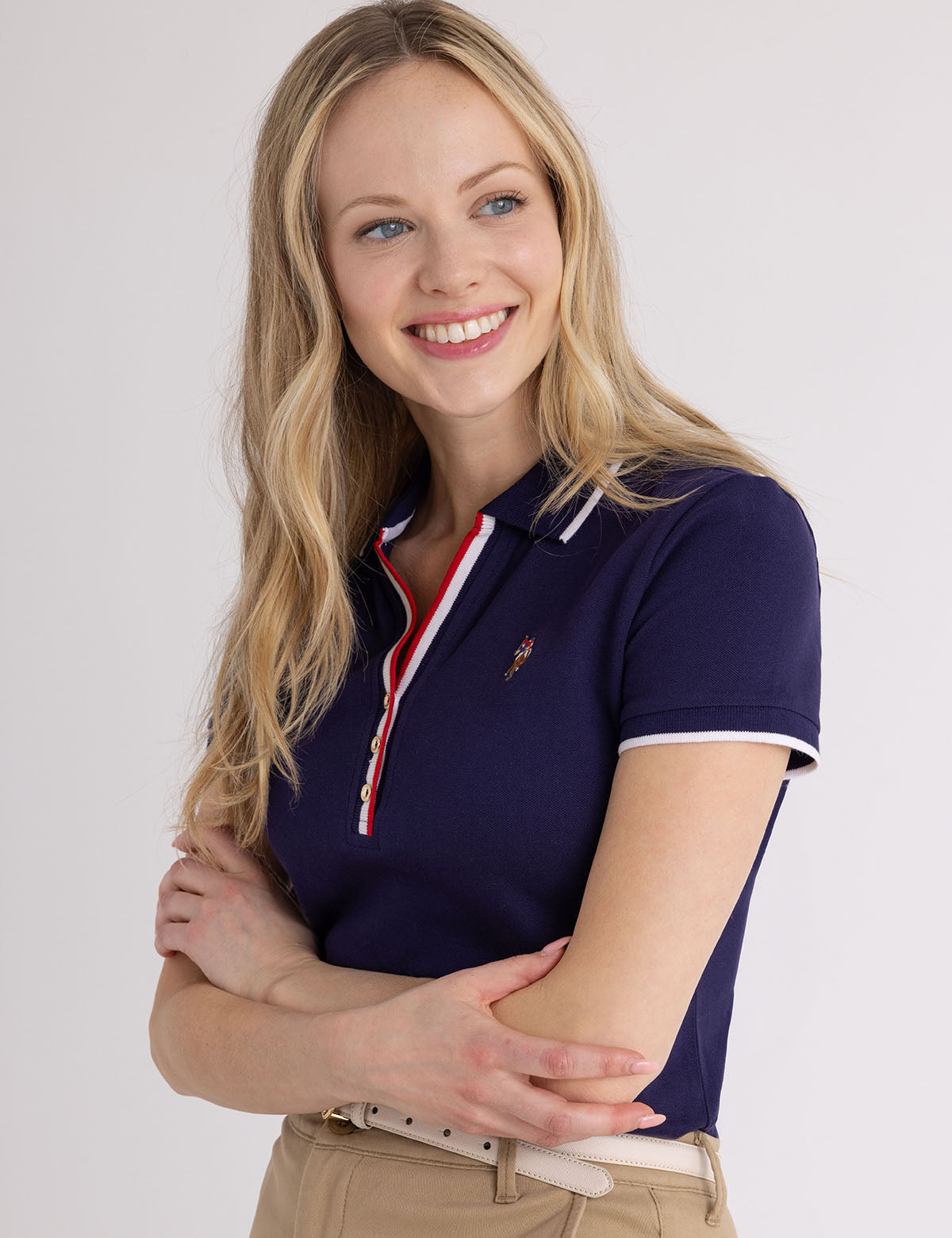 Americana Trim Polo Shirt with Split Neck & Contrast Details