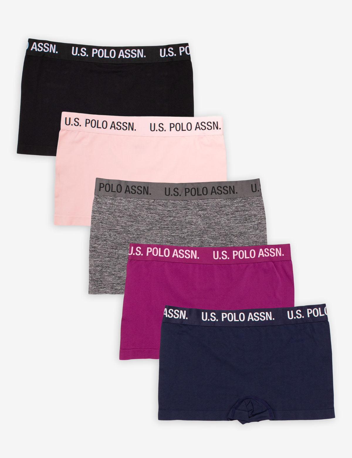 5 Pack Seamless Boyshorts Panties - Tag Free, Printed Waistband