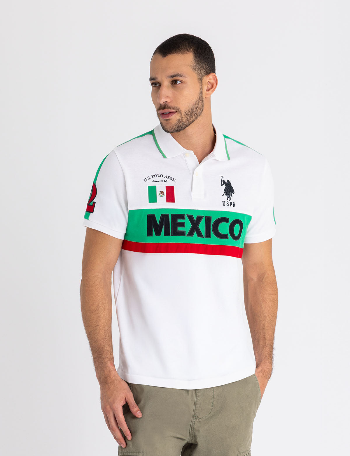 Mexico Color Block Polo Shirt with Embroidery - Sporty Casual Style