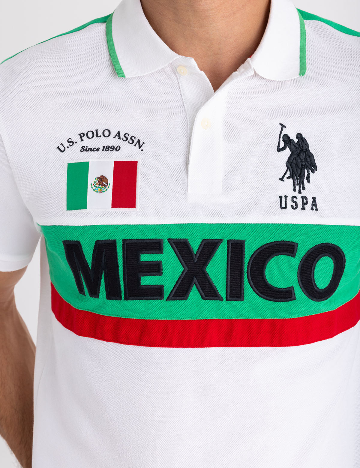 Mexico Color Block Polo Shirt with Embroidery - Sporty Casual Style
