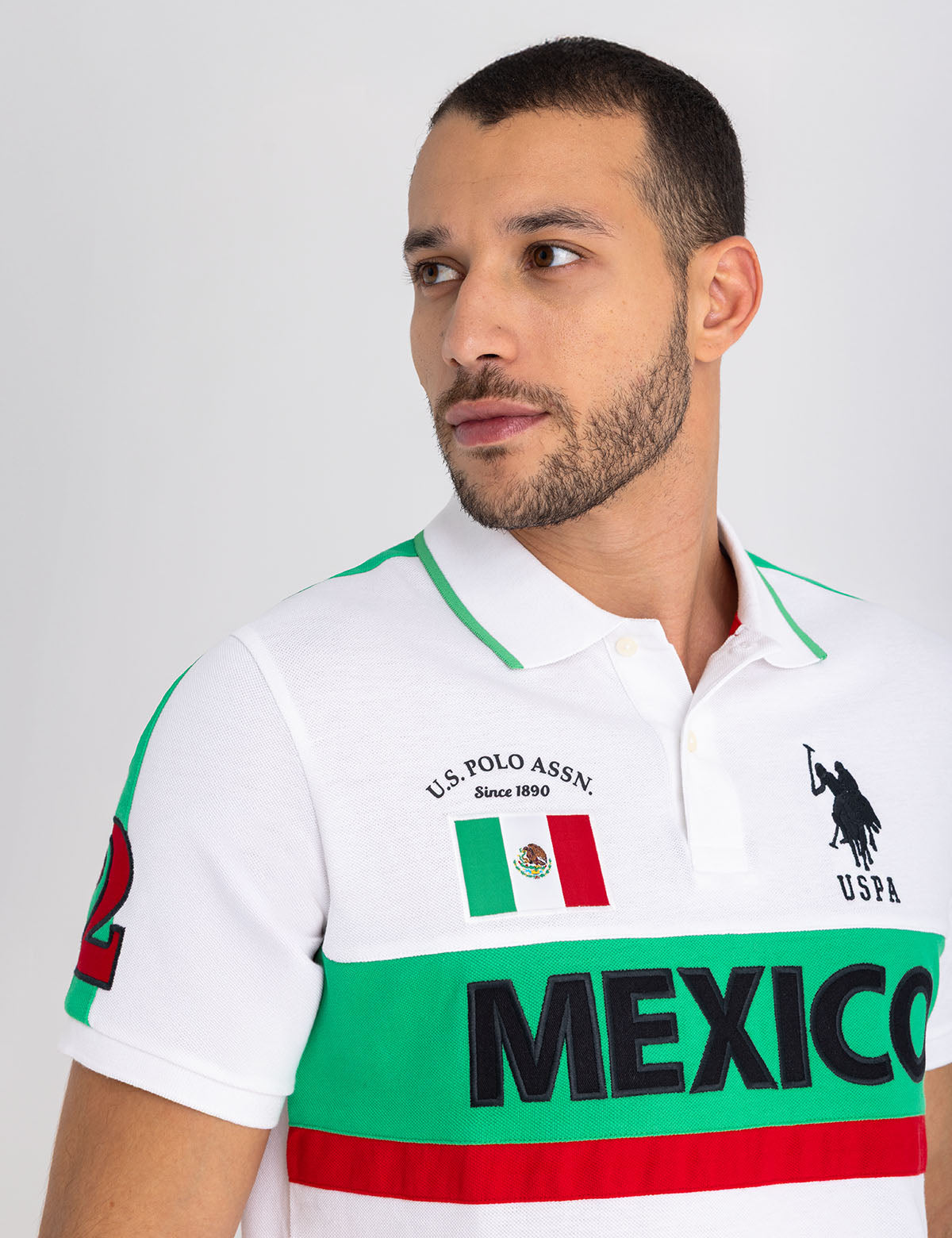 Mexico Color Block Polo Shirt with Embroidery - Sporty Casual Style