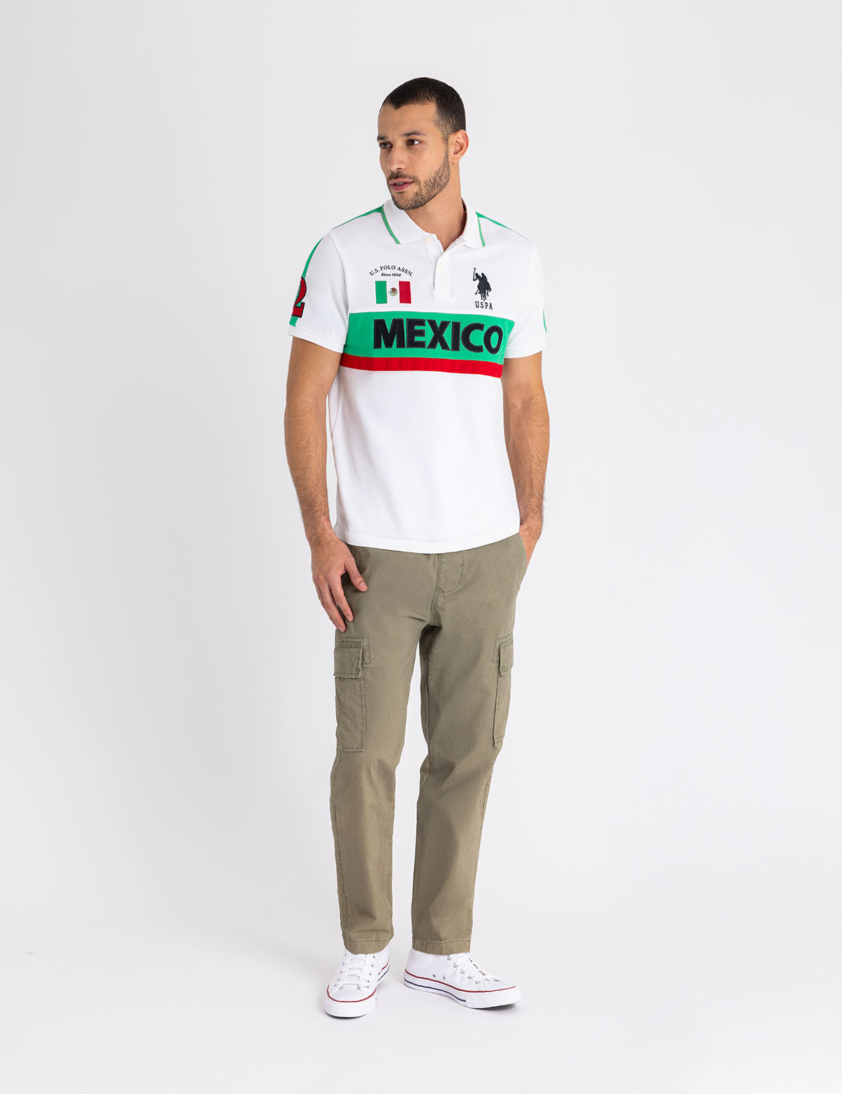 Mexico Color Block Polo Shirt with Embroidery - Sporty Casual Style