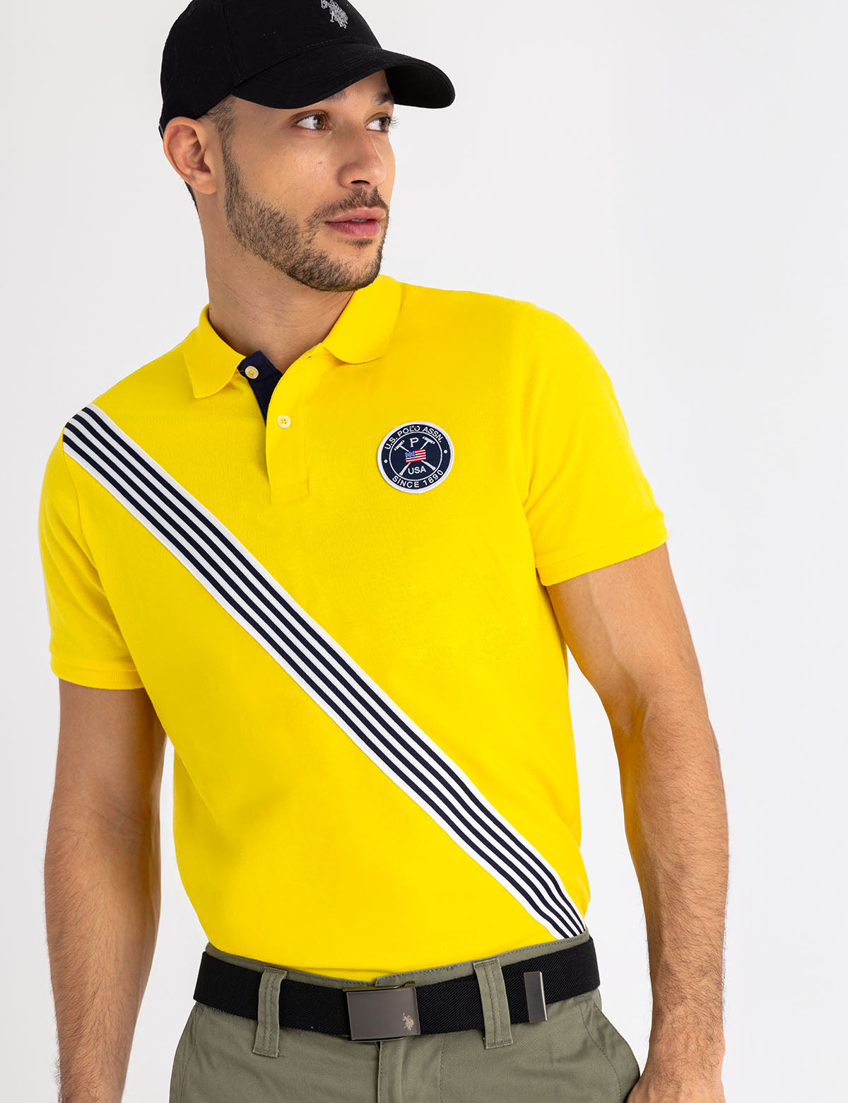 Men's Striped Pique Polo Shirt with Contrast Details