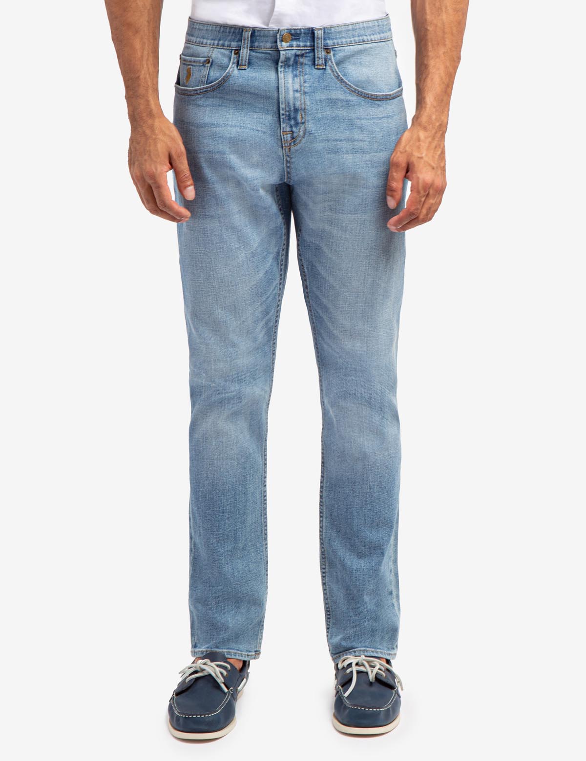 Slim Straight Fit Jeans with Soft Elastic Waist for Men