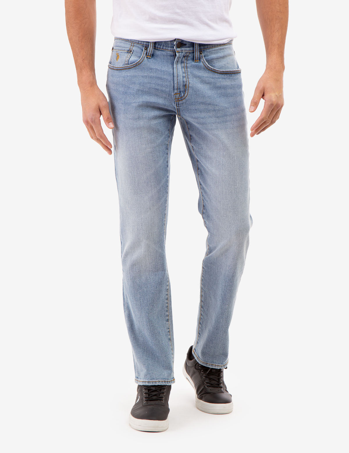 Slim Straight Fit Jeans with Soft Elastic Waist for Men