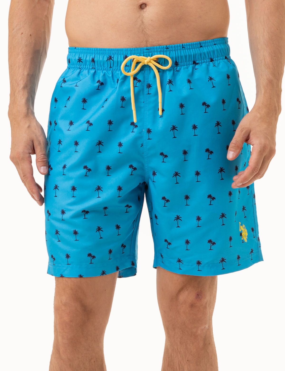 Men's Palm Tree Print Swim Trunks - Quick Dry Beach Shorts