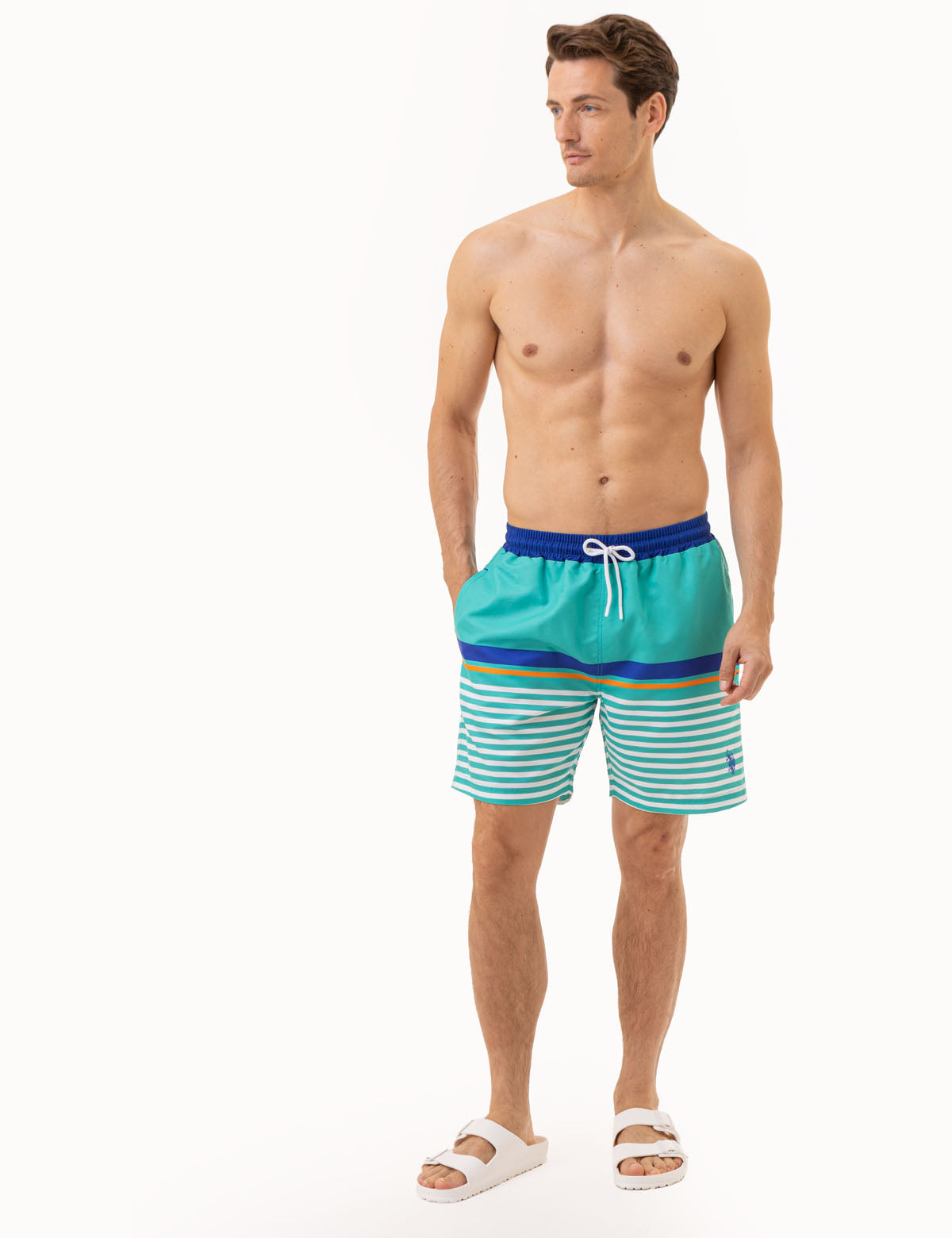 Men's Striped Swim Trunks - 7 Color Stripe Quick Dry Beach Shorts