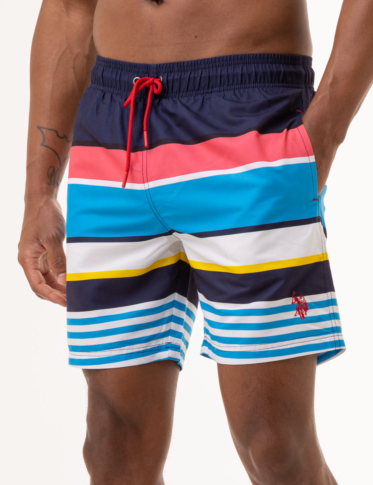 Men's Striped Swim Trunks - 7 Color Stripe Quick Dry Beach Shorts