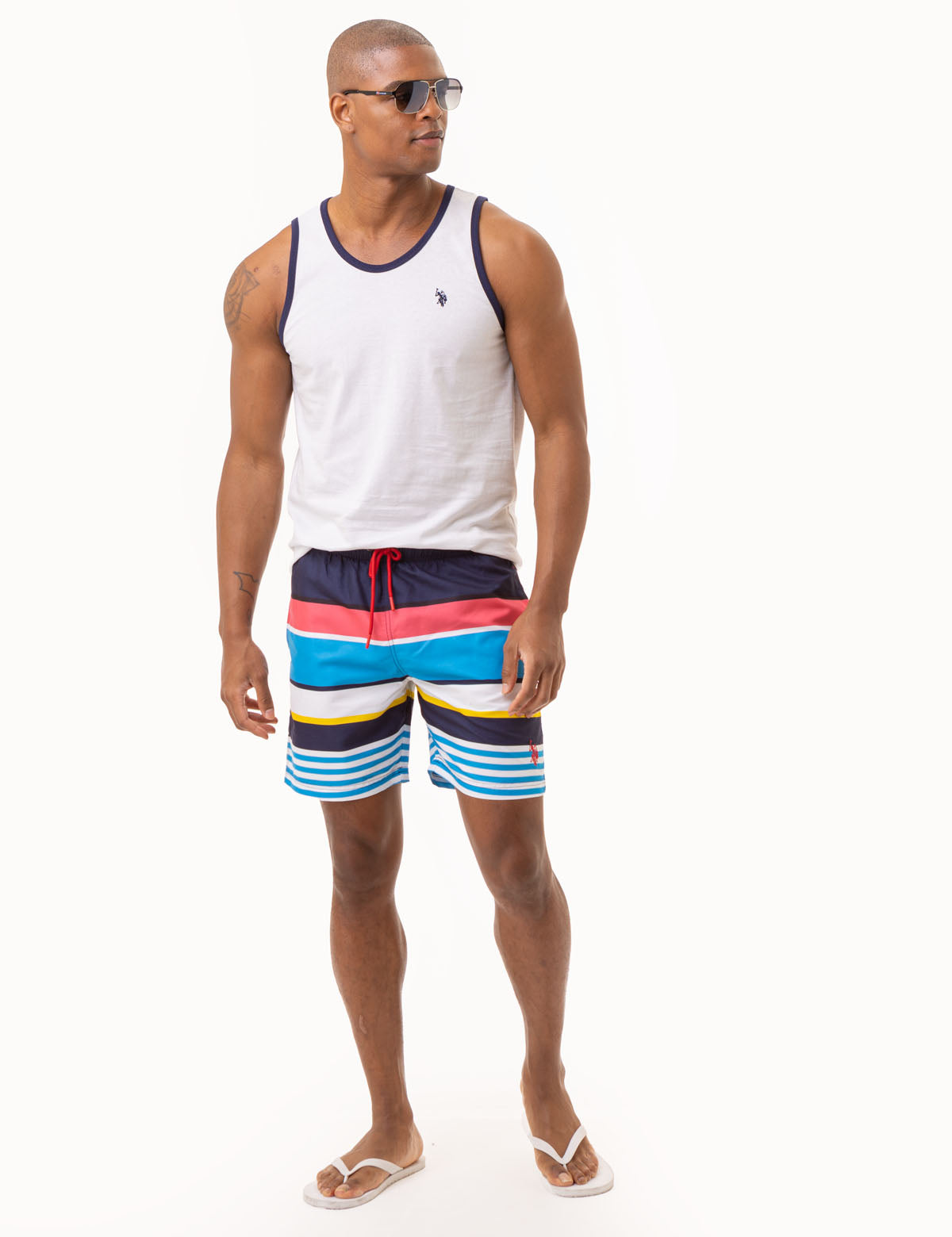 Men's Striped Swim Trunks - 7 Color Stripe Quick Dry Beach Shorts