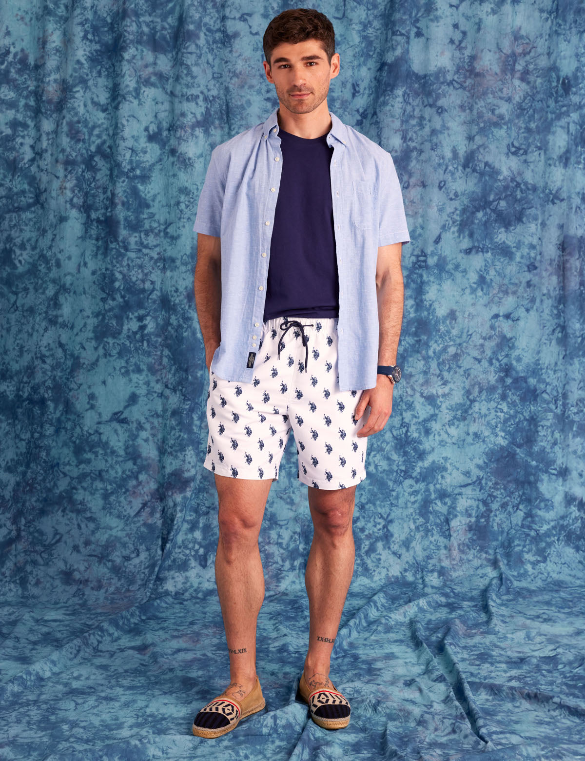 Men's 7" Logo Print Swim Shorts with Adjustable Waist