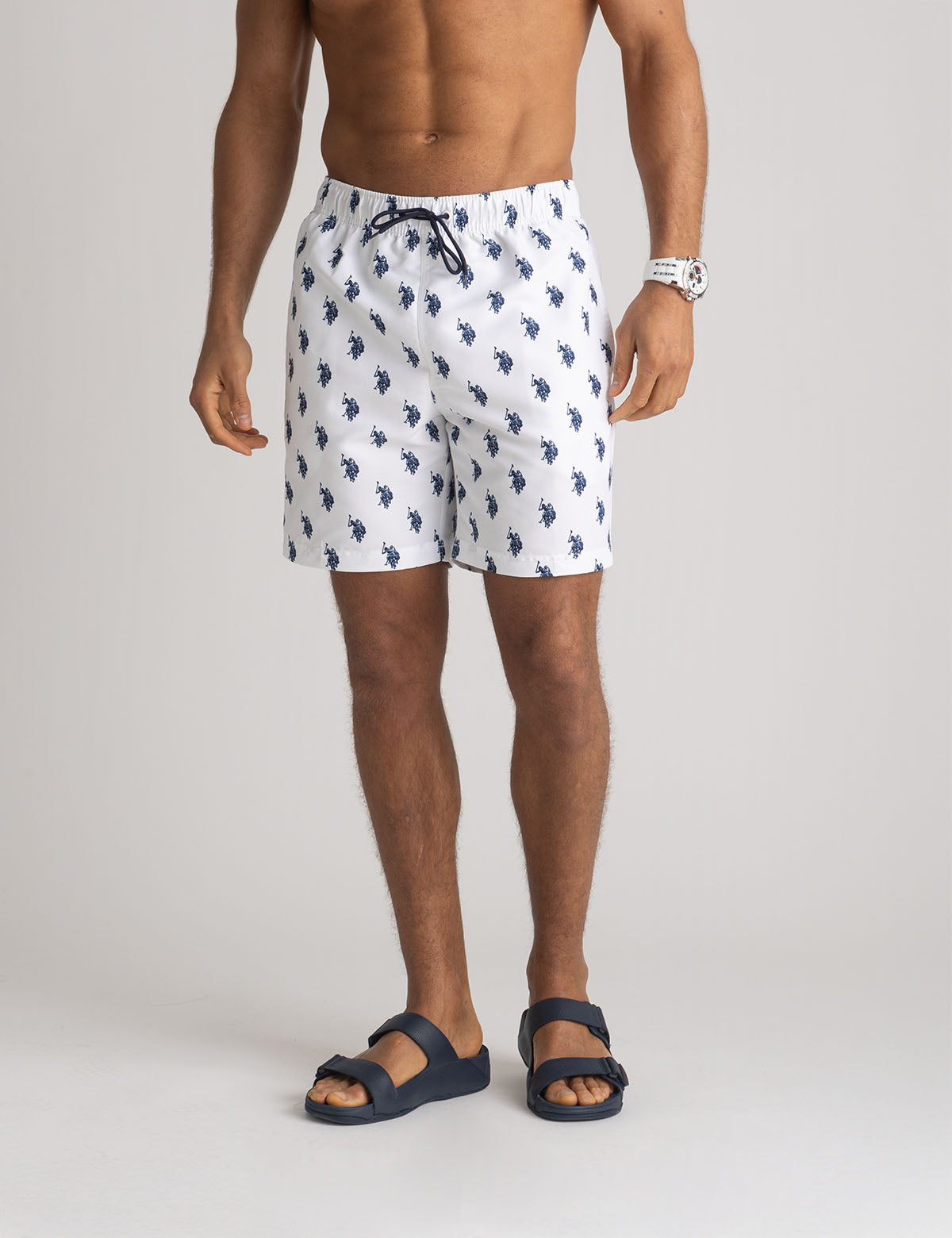 Men's 7" Logo Print Swim Shorts with Adjustable Waist