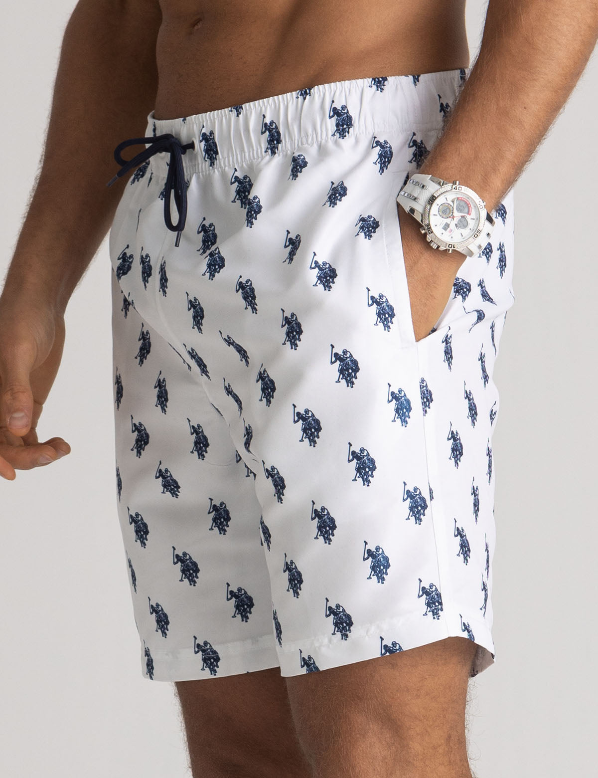 Men's 7" Logo Print Swim Shorts with Adjustable Waist