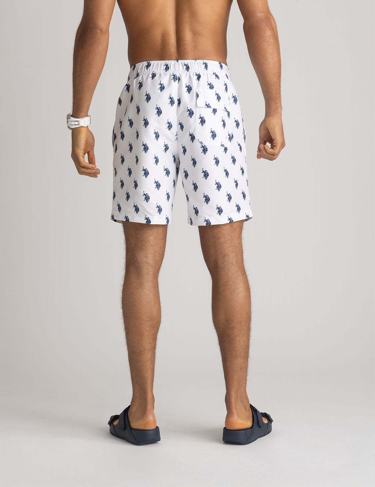 Men's 7" Logo Print Swim Shorts with Adjustable Waist