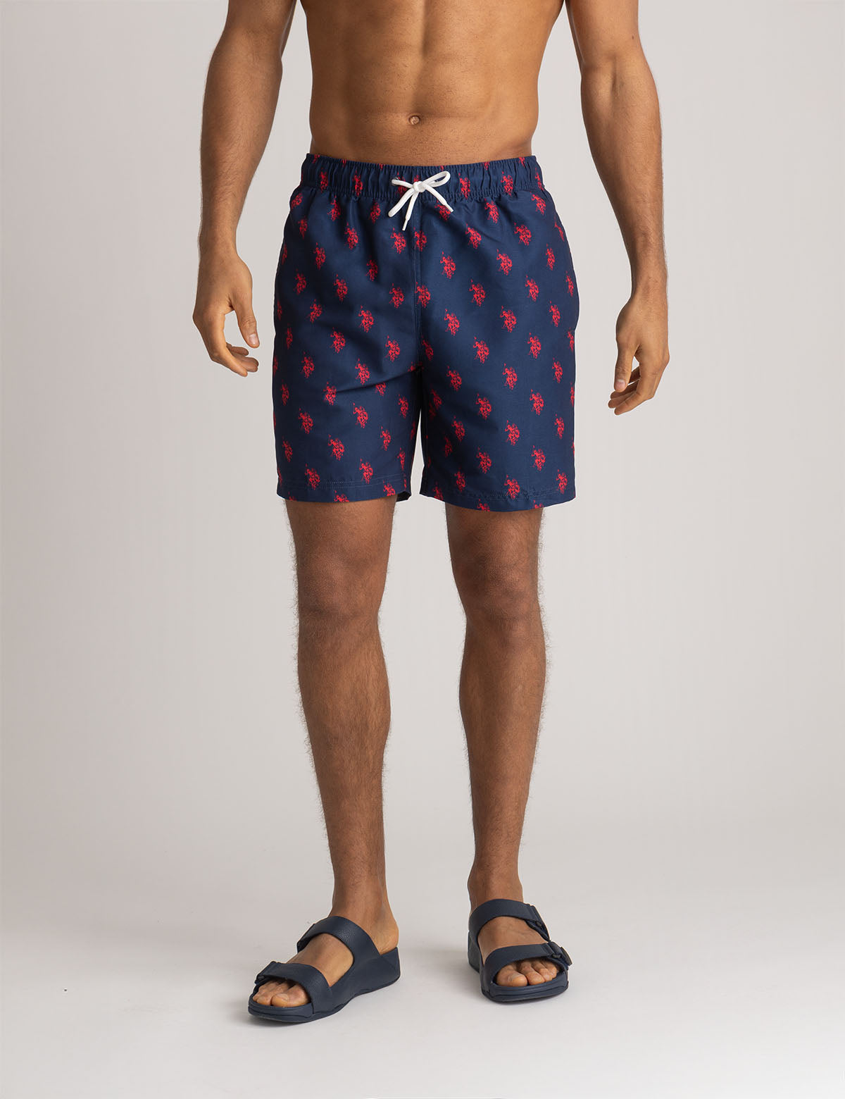 Men's 7" Logo Print Swim Shorts with Adjustable Waist