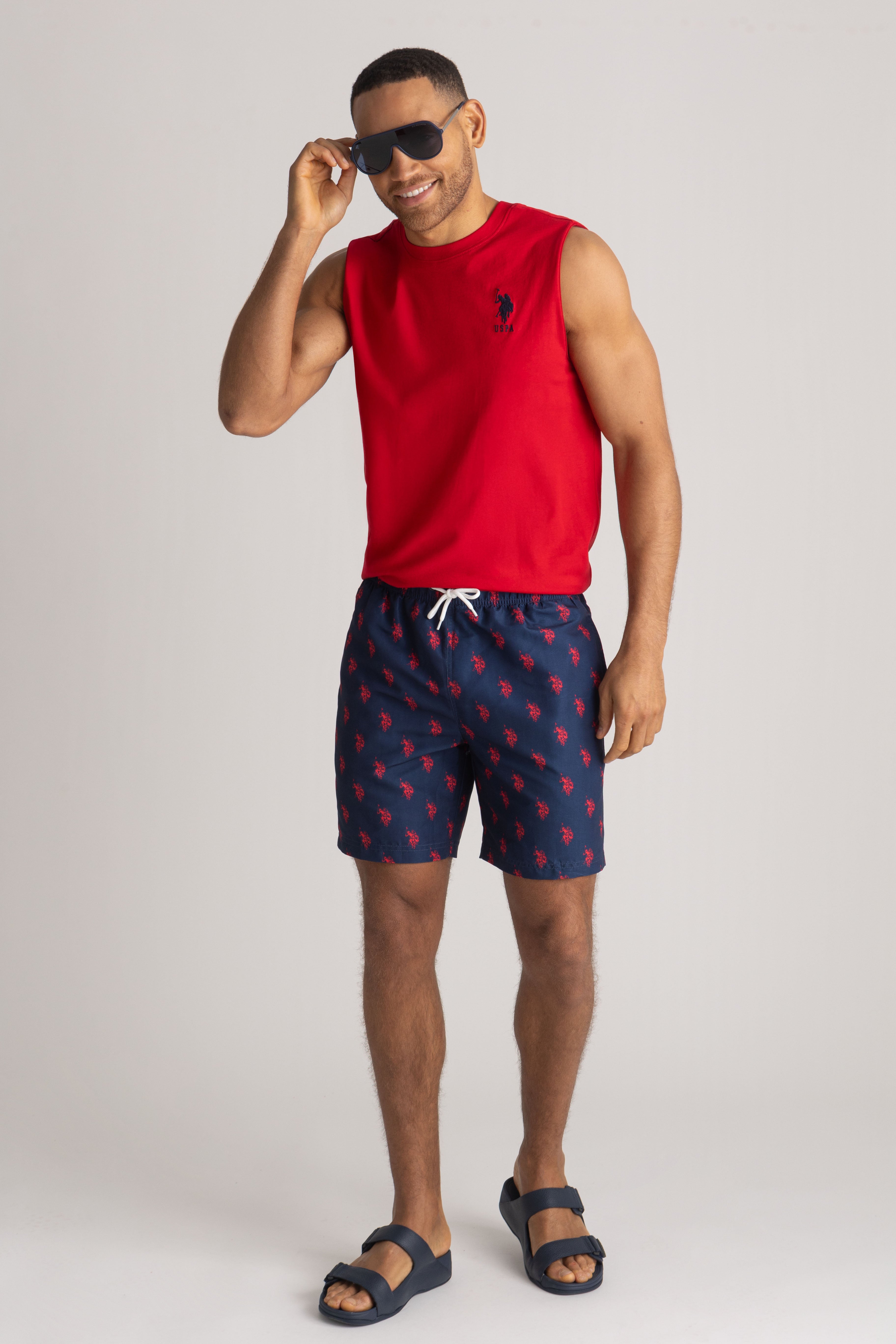 Men's 7" Logo Print Swim Shorts with Adjustable Waist