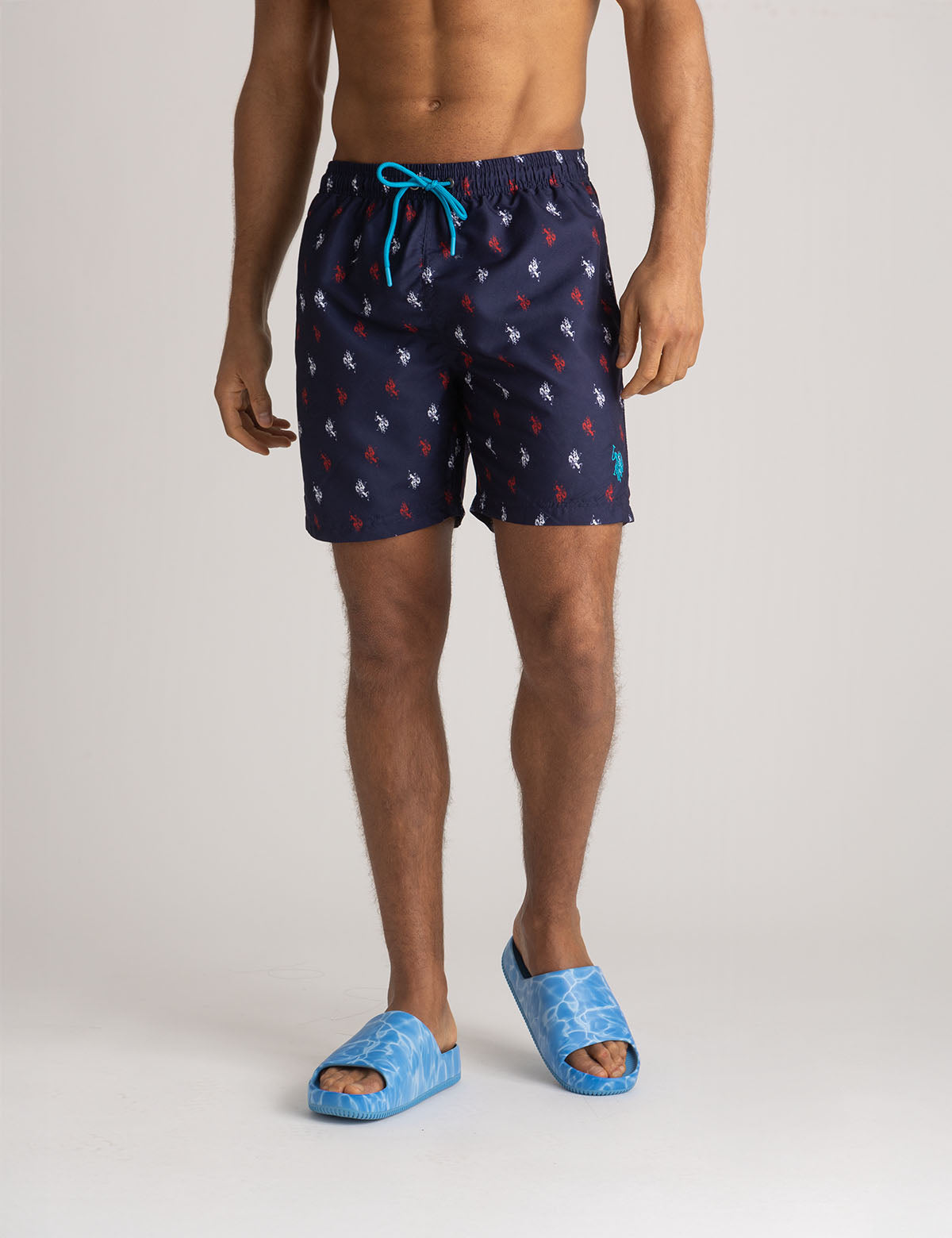 7" Swim Trunks with All Over Logo Design - Quick Dry & Stylish