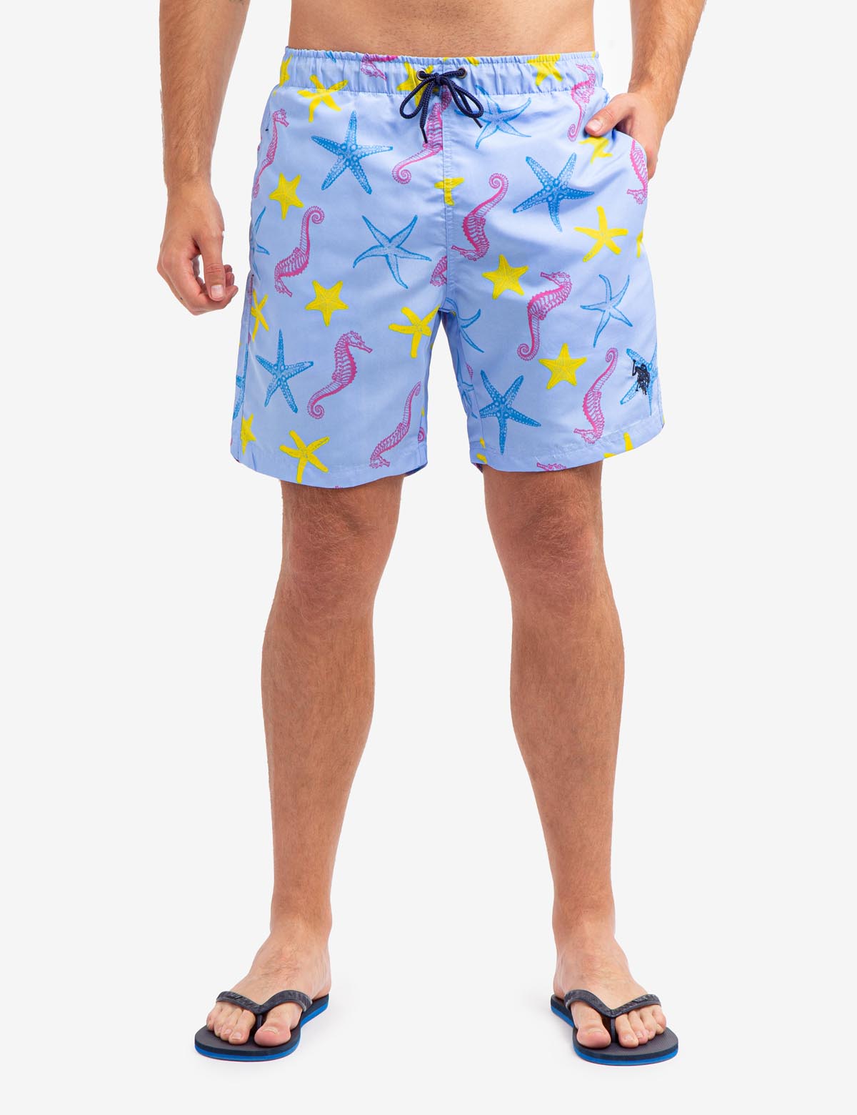 7" Seahorse & Starfish Swim Trunks with Elastic Waistband